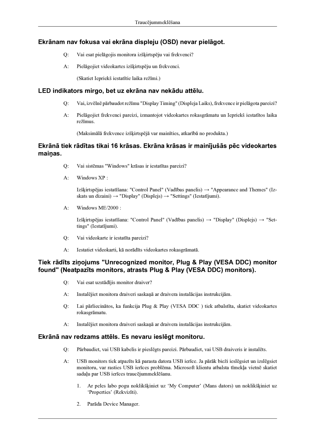 Samsung LS22LDPJFV/EN manual Ekrānam nav fokusa vai ekrāna displeju OSD nevar pielāgot 