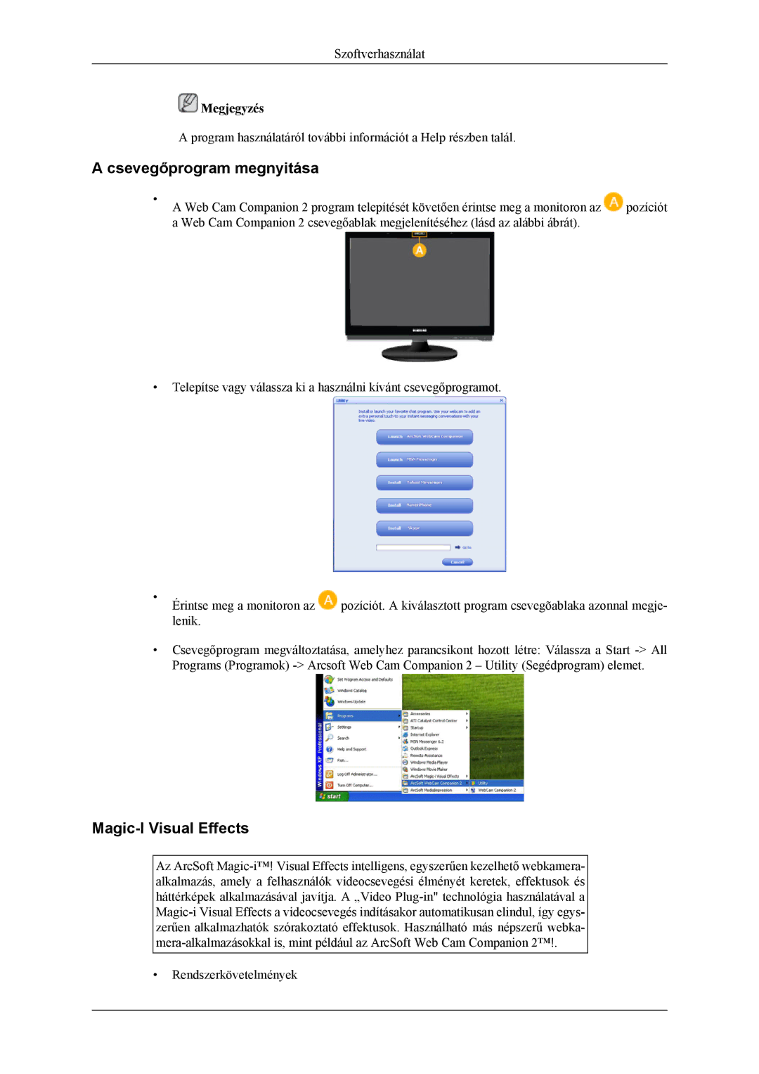 Samsung LS22LDPJFV/EN manual Csevegőprogram megnyitása, Magic-I Visual Effects 