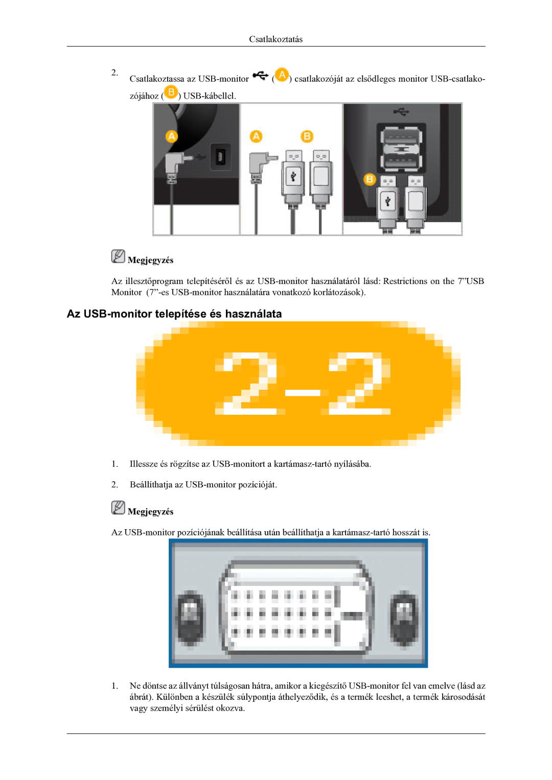 Samsung LS22LDPJFV/EN manual Az USB-monitor telepítése és használata 