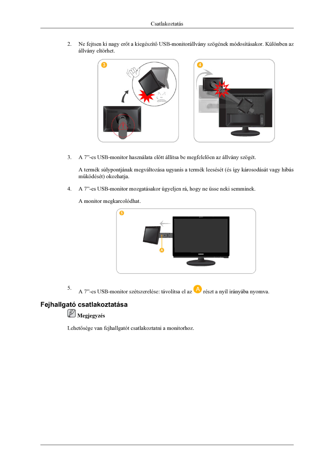 Samsung LS22LDPJFV/EN manual Fejhallgató csatlakoztatása 