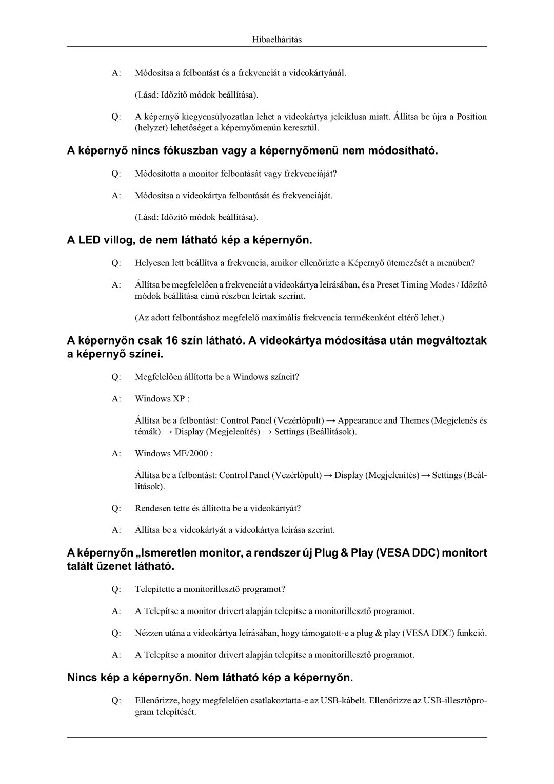 Samsung LS22LDPJFV/EN manual LED villog, de nem látható kép a képernyőn, Nincs kép a képernyőn. Nem látható kép a képernyőn 