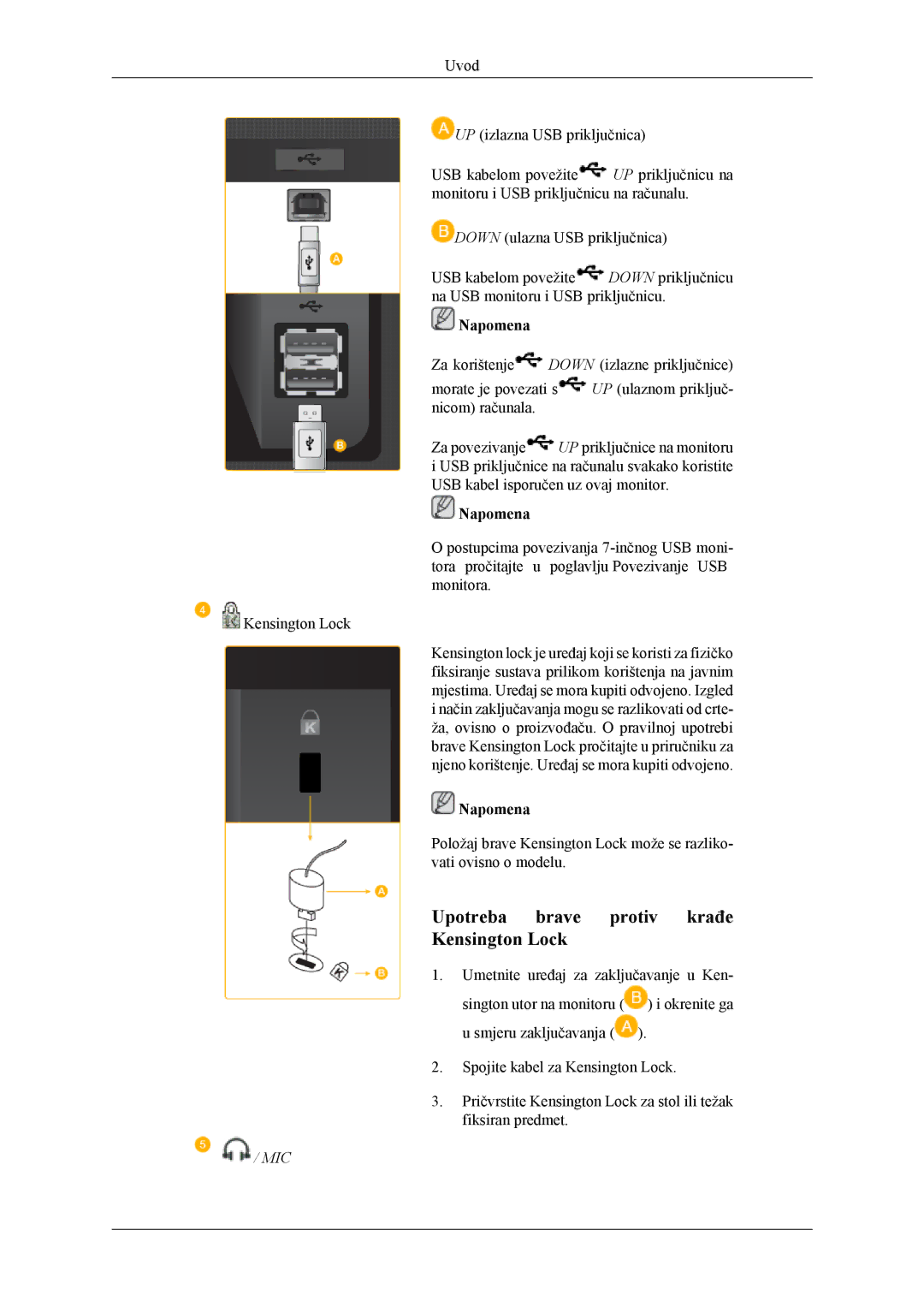 Samsung LS22LDPJFV/EN manual Upotreba brave protiv krađe Kensington Lock 