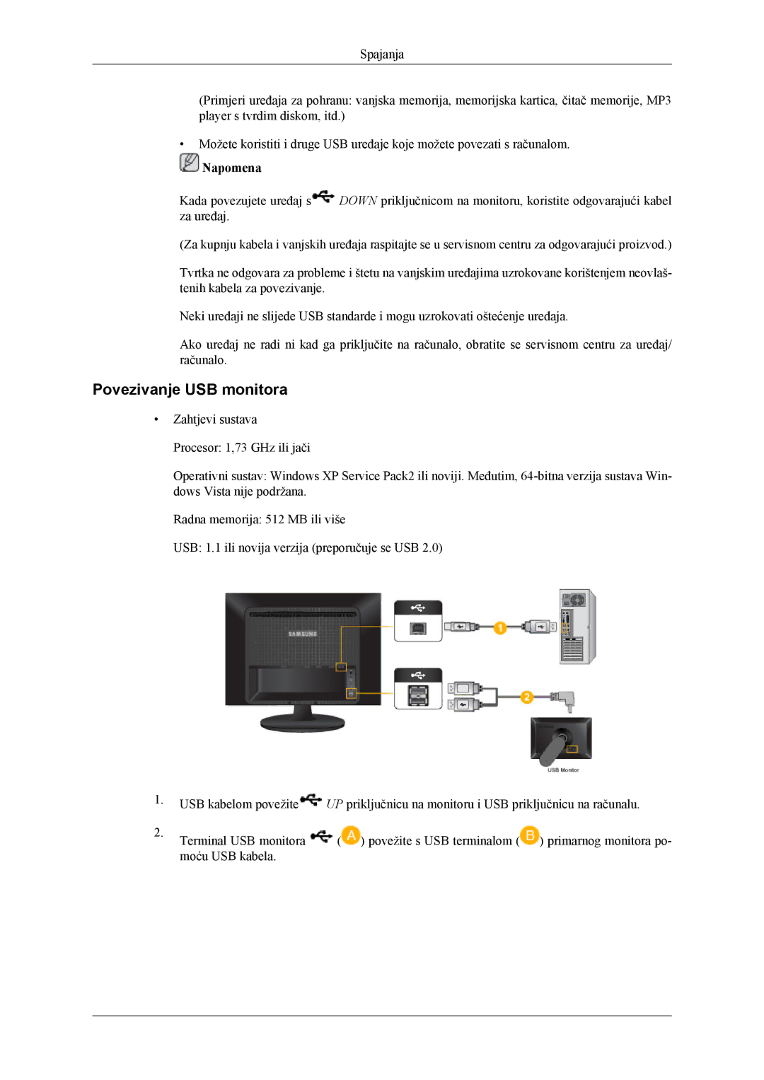 Samsung LS22LDPJFV/EN manual Povezivanje USB monitora 