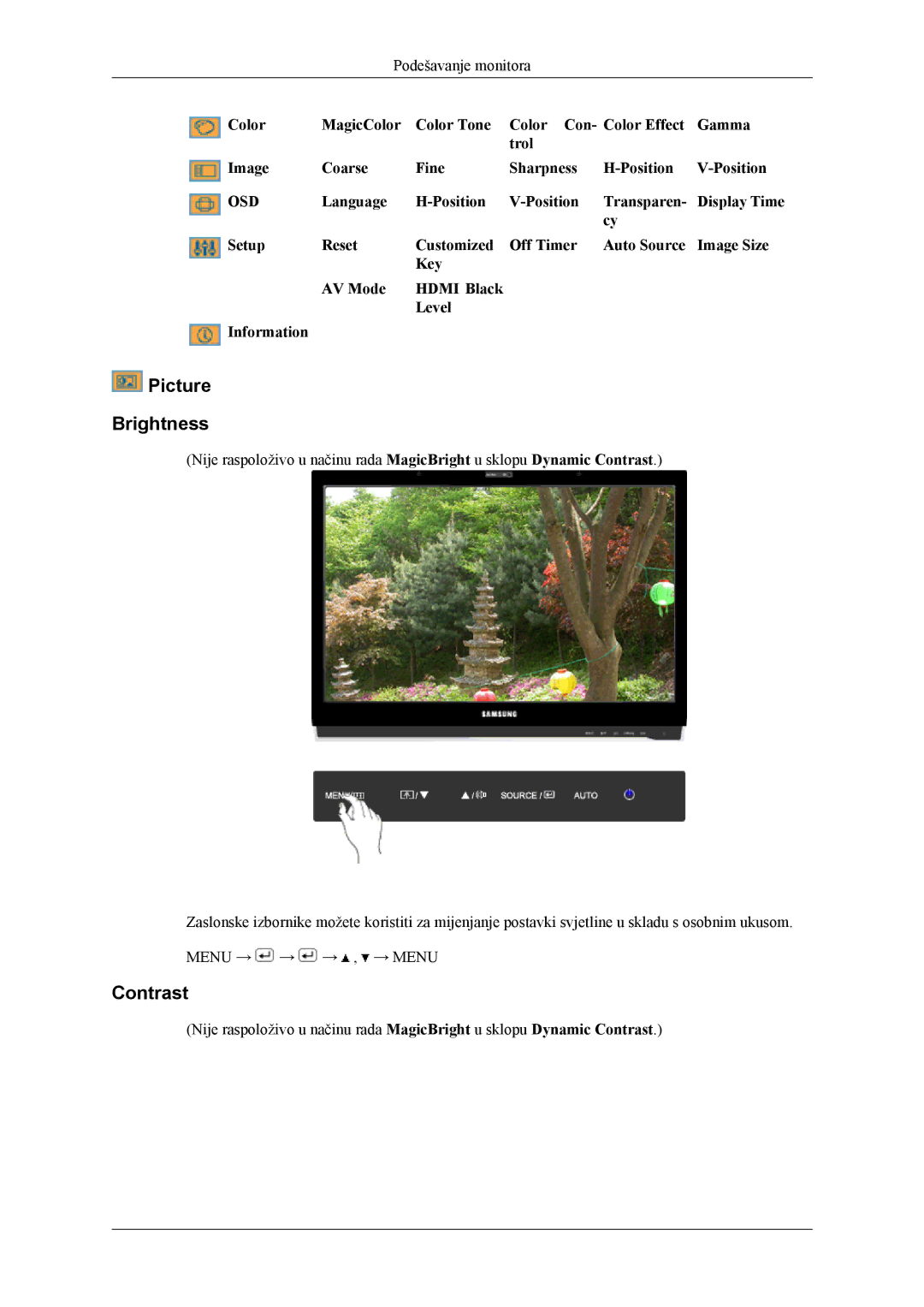 Samsung LS22LDPJFV/EN manual Picture Brightness, Contrast 