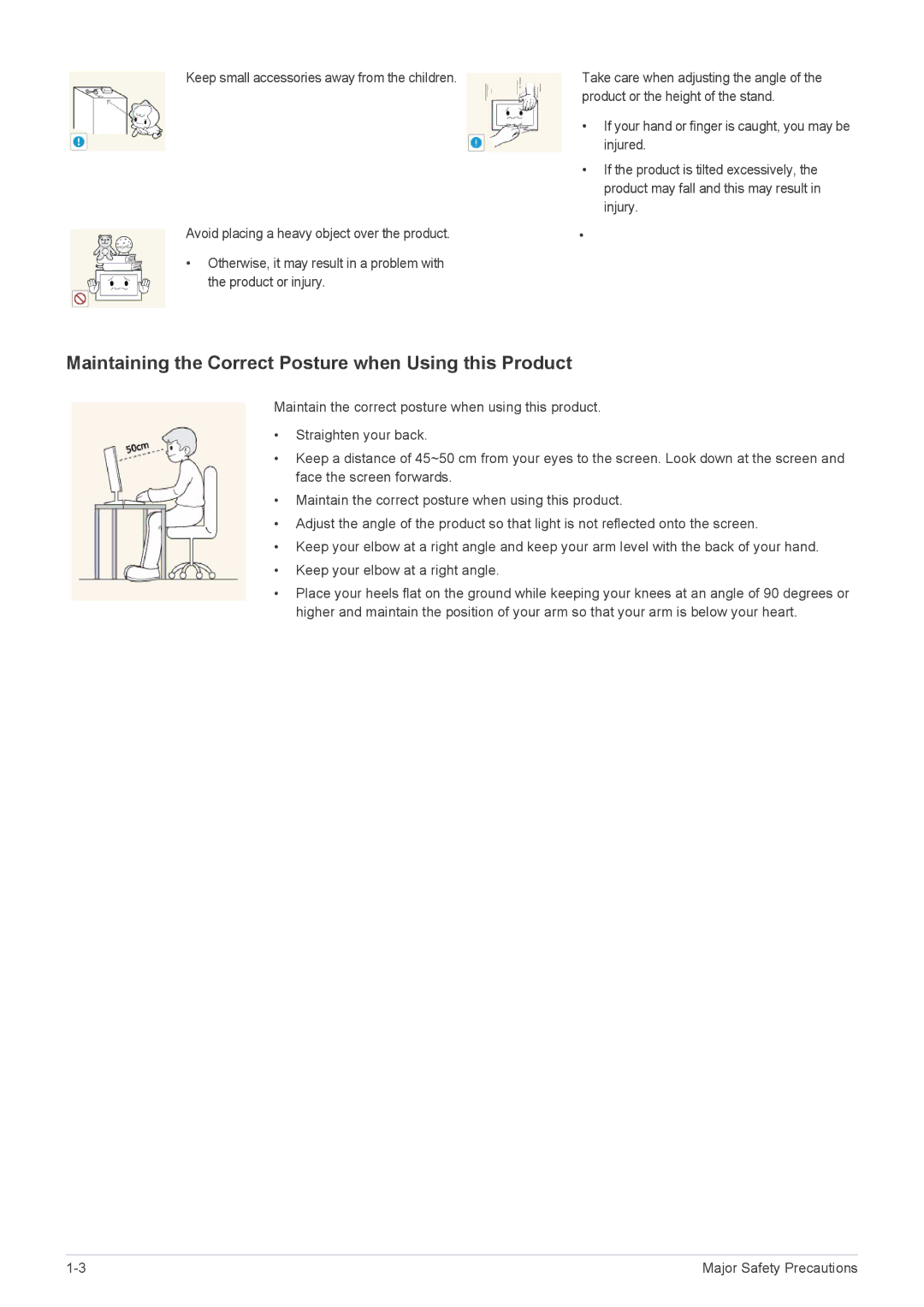 Samsung LS22LFTGF/EN, LS22LFTGF3/EN manual Maintaining the Correct Posture when Using this Product 