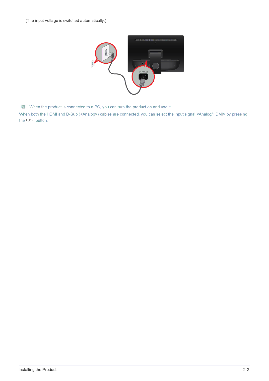 Samsung LS22LFTGF3/EN, LS22LFTGF/EN manual Input voltage is switched automatically 