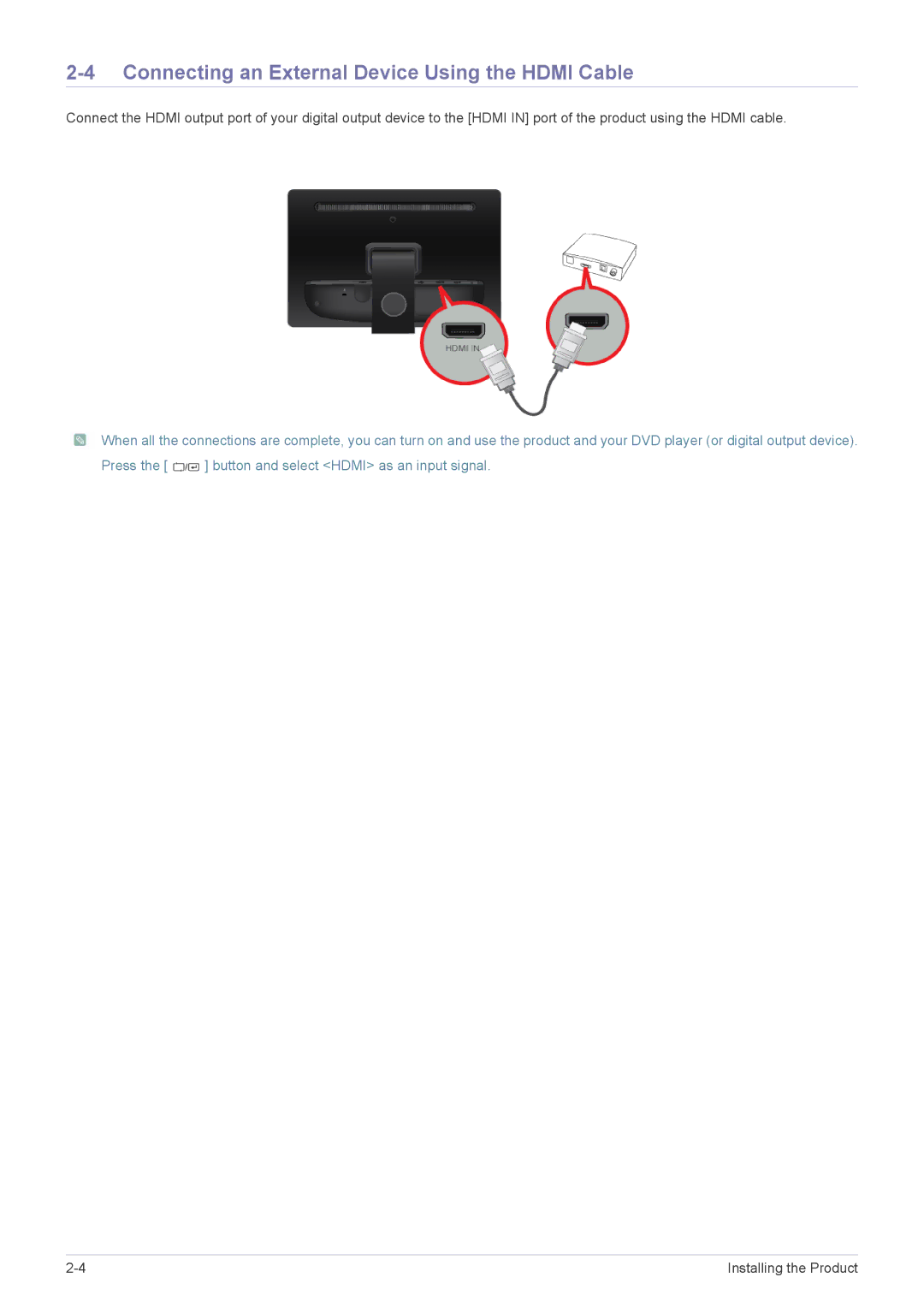 Samsung LS22LFTGF/EN, LS22LFTGF3/EN manual Connecting an External Device Using the Hdmi Cable 