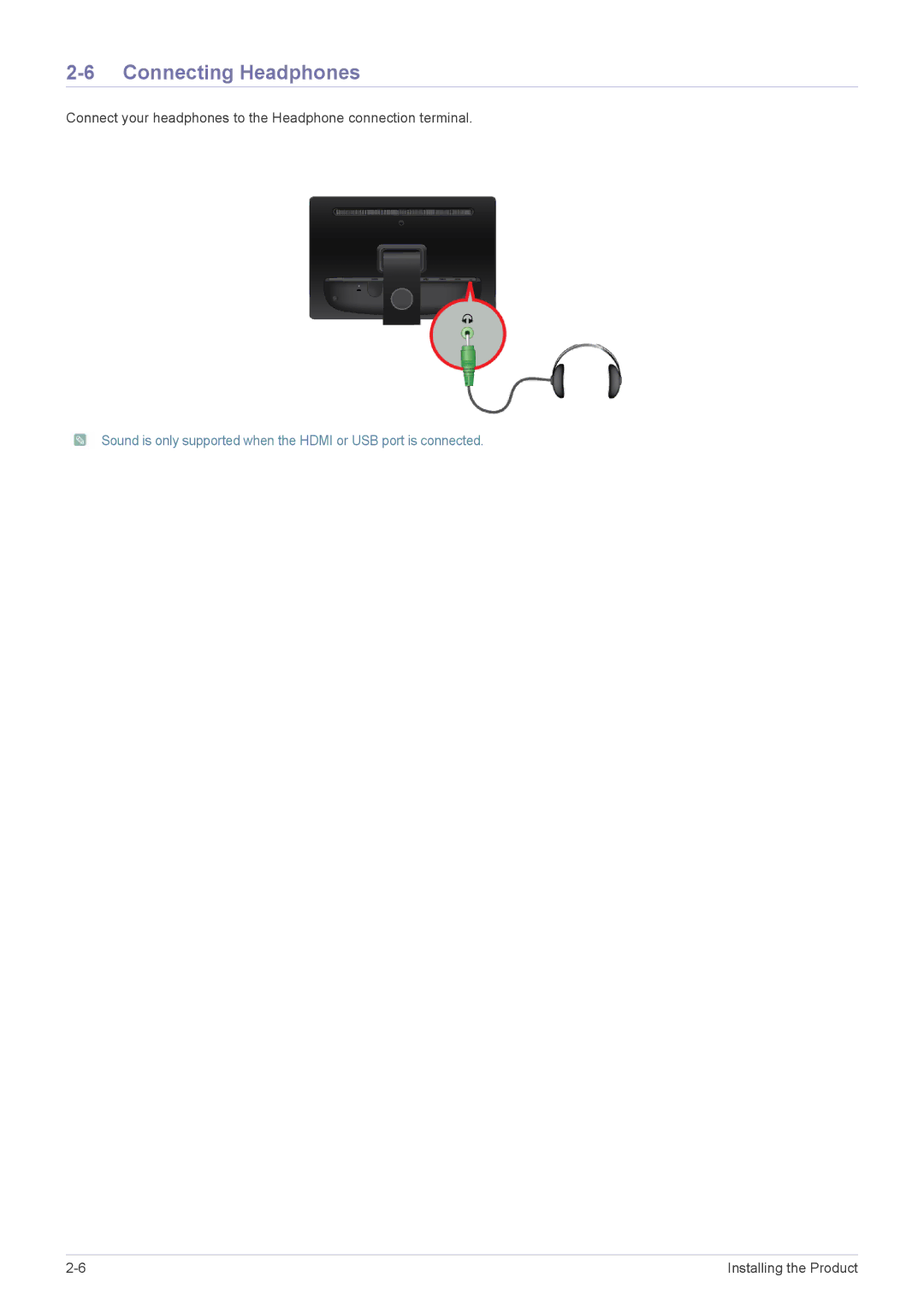 Samsung LS22LFTGF/EN, LS22LFTGF3/EN manual Connecting Headphones 