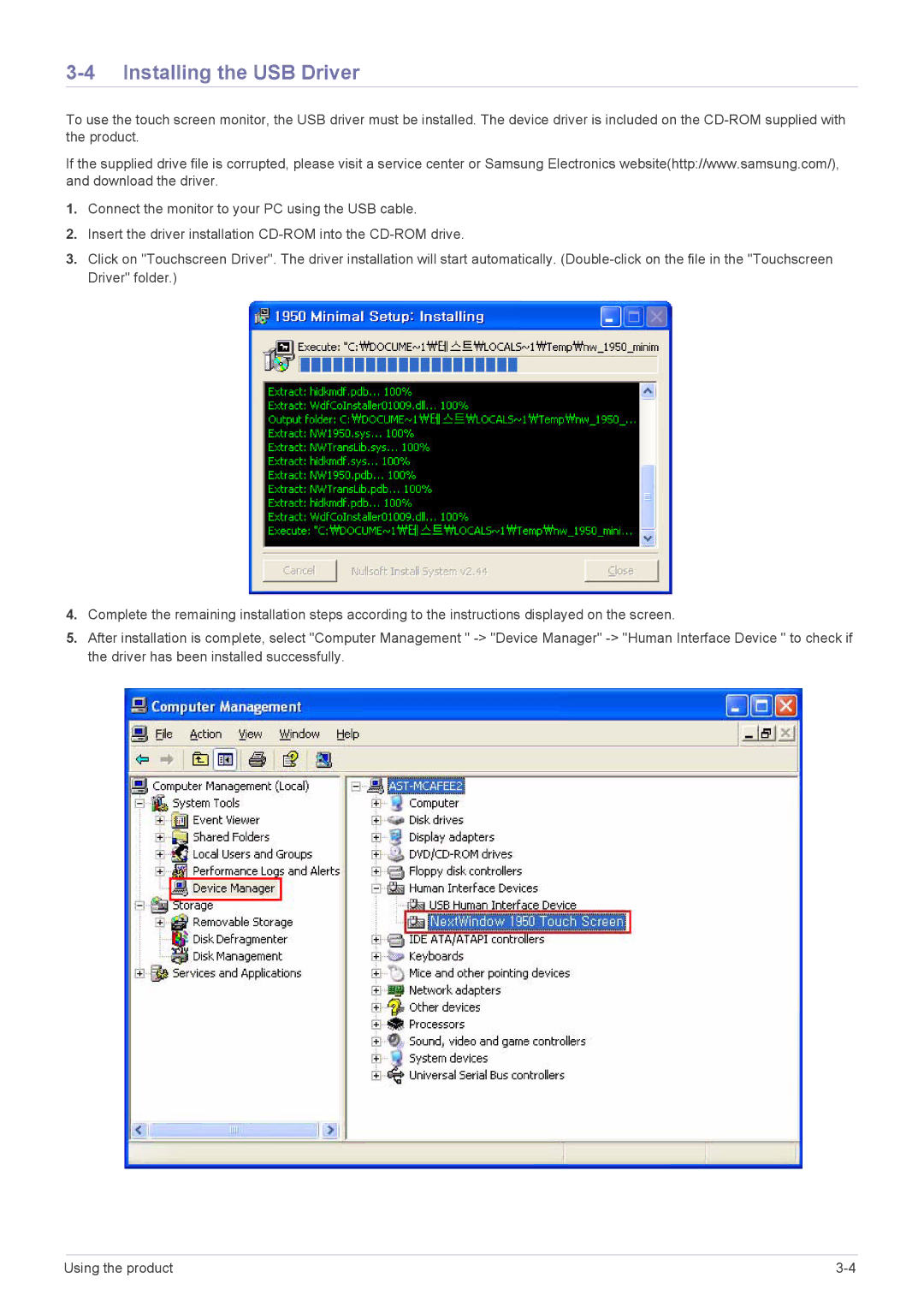 Samsung LS22LFTGF3/EN, LS22LFTGF/EN manual Installing the USB Driver 