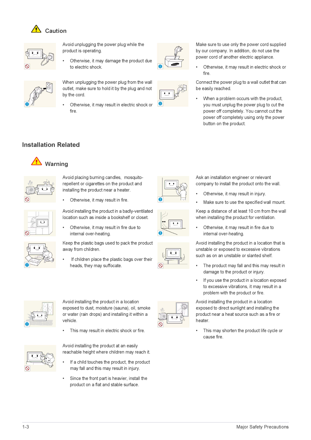 Samsung LS22LFTGF/EN, LS22LFTGF3/EN manual Installation Related, Otherwise, it may result in fire 