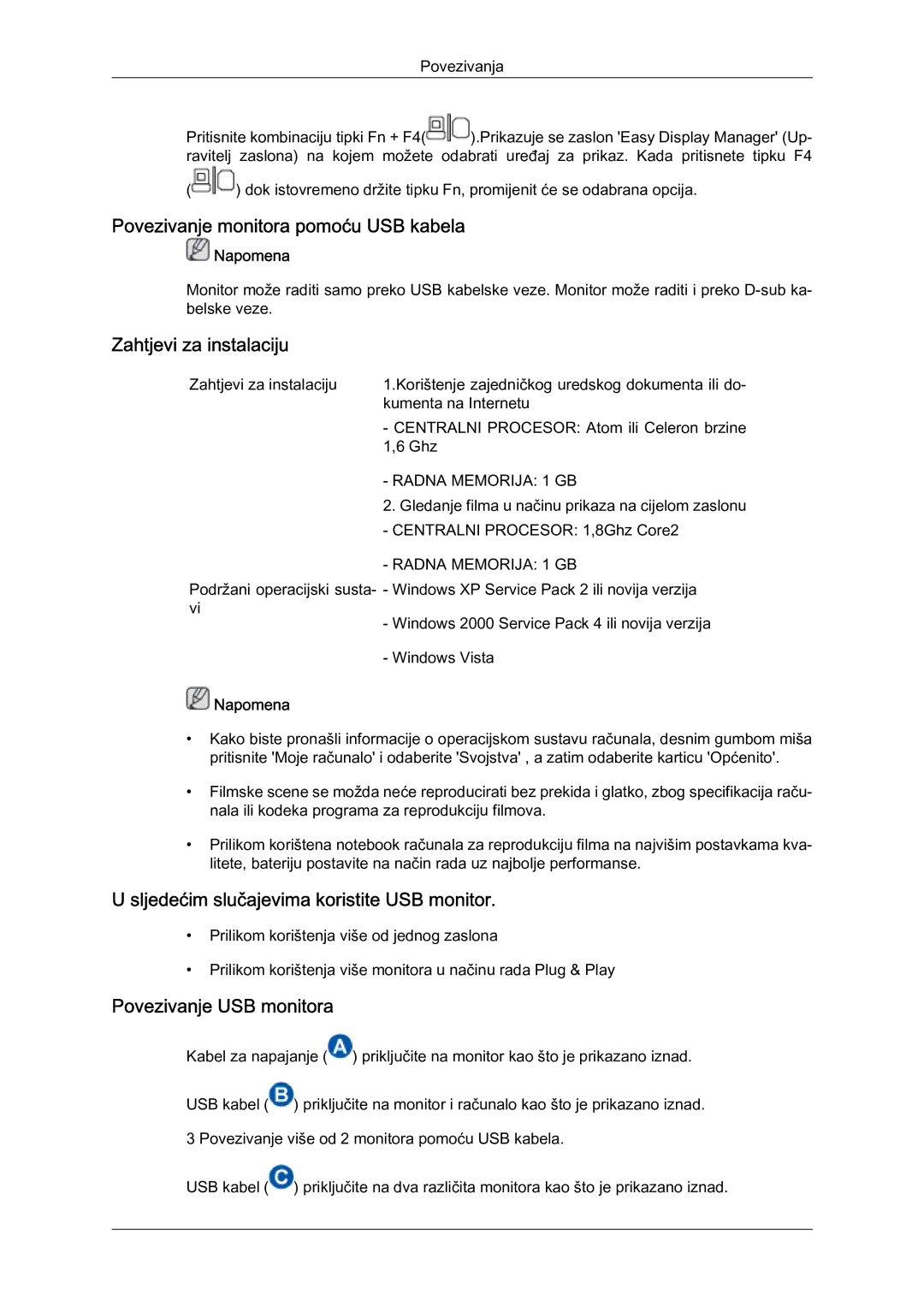 Samsung LS22LFUGF/EN manual Povezivanje USB monitora 