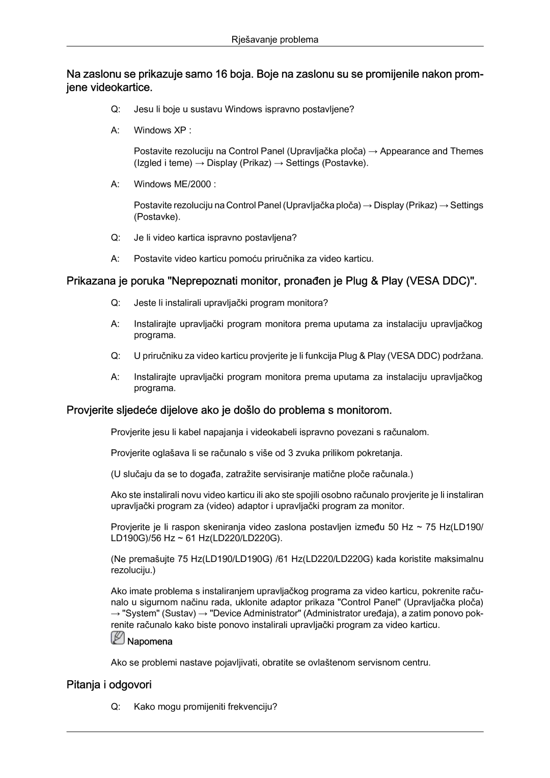 Samsung LS22LFUGF/EN manual Rješavanje problema 