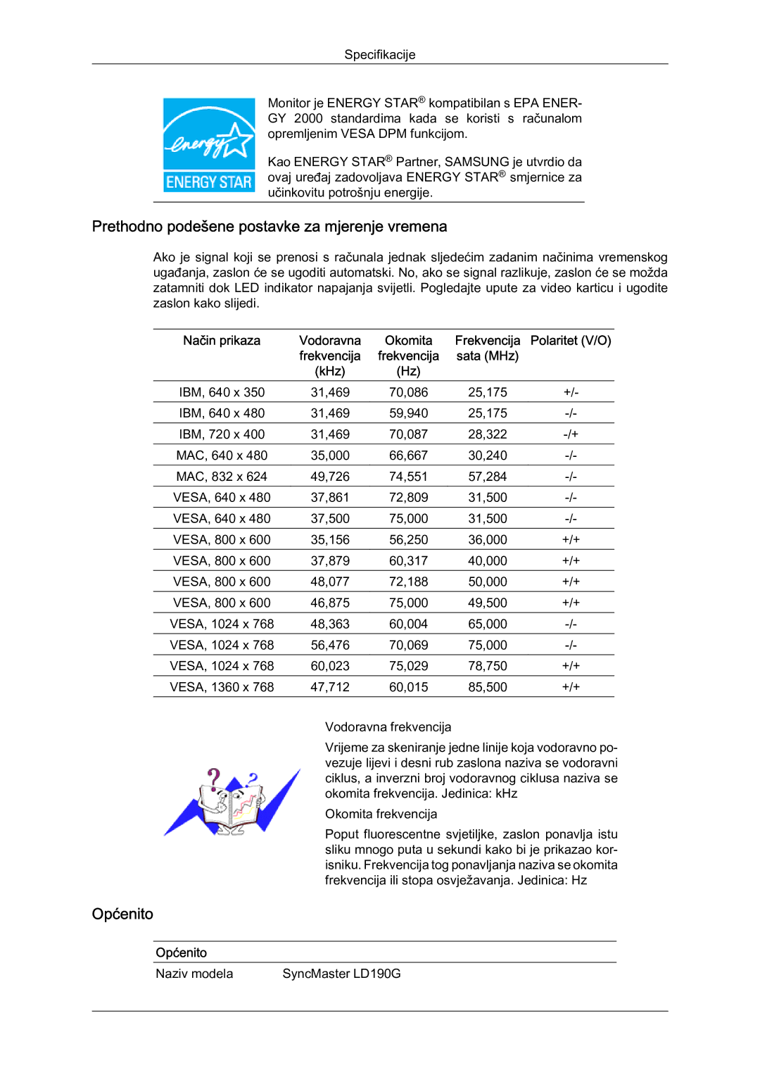 Samsung LS22LFUGF/EN manual Prethodno podešene postavke za mjerenje vremena 