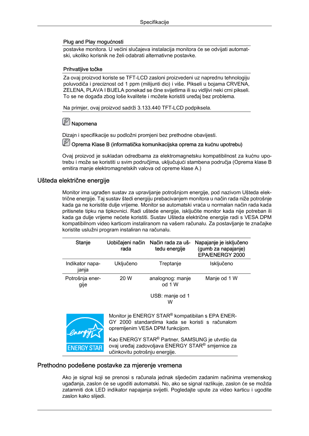 Samsung LS22LFUGF/EN manual Ušteda električne energije 