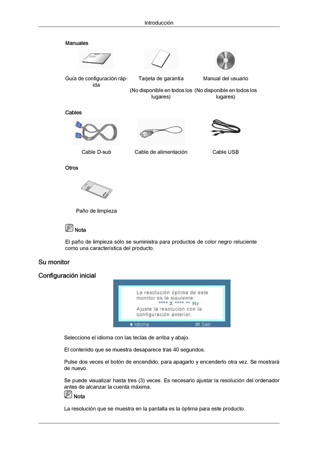 Samsung LS22LFUGF/EN, LS22LFUGFY/EN, LS19LFUGF/EN manual Su monitor Configuración inicial 