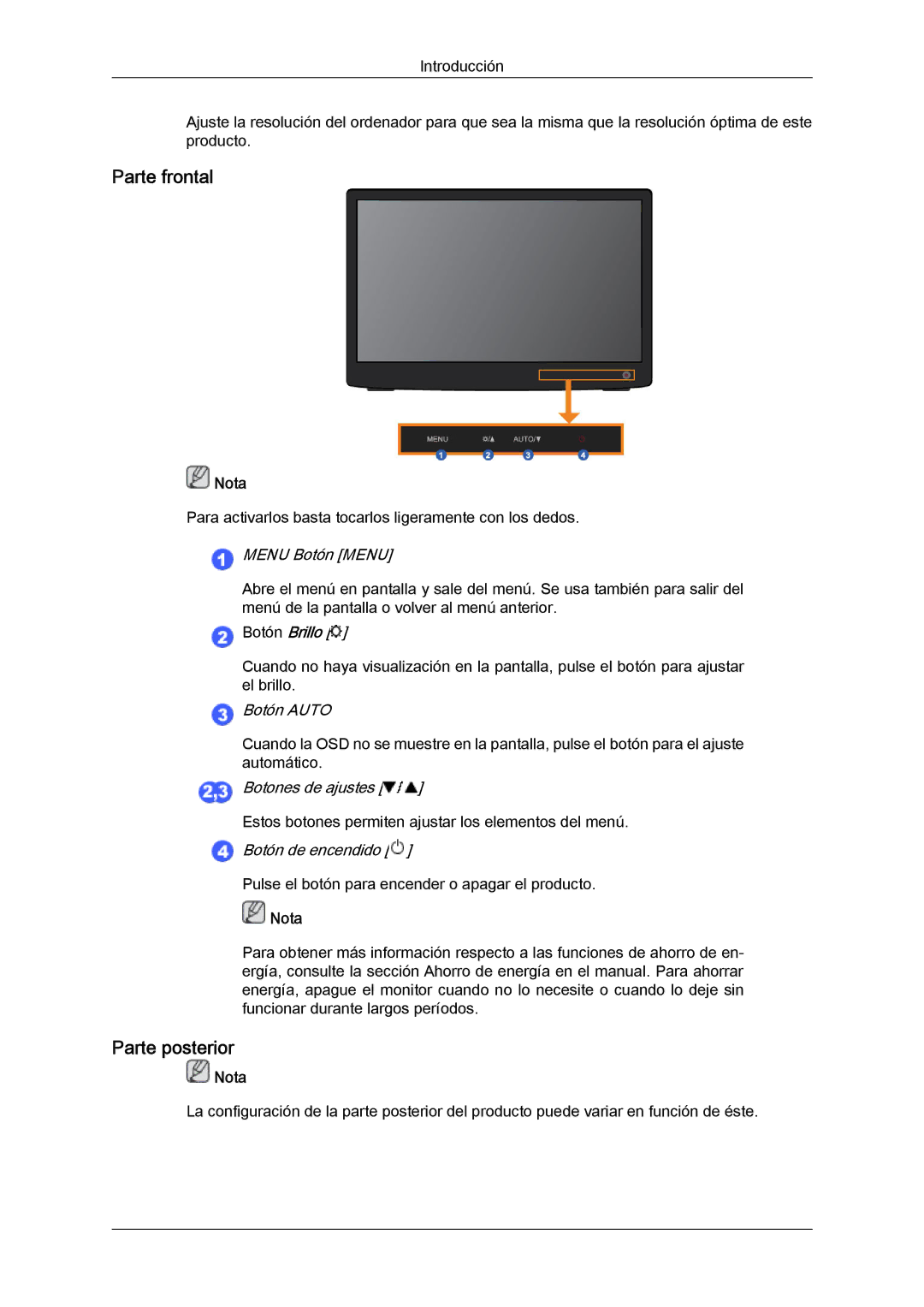 Samsung LS22LFUGFY/EN, LS19LFUGF/EN, LS22LFUGF/EN manual Parte frontal 