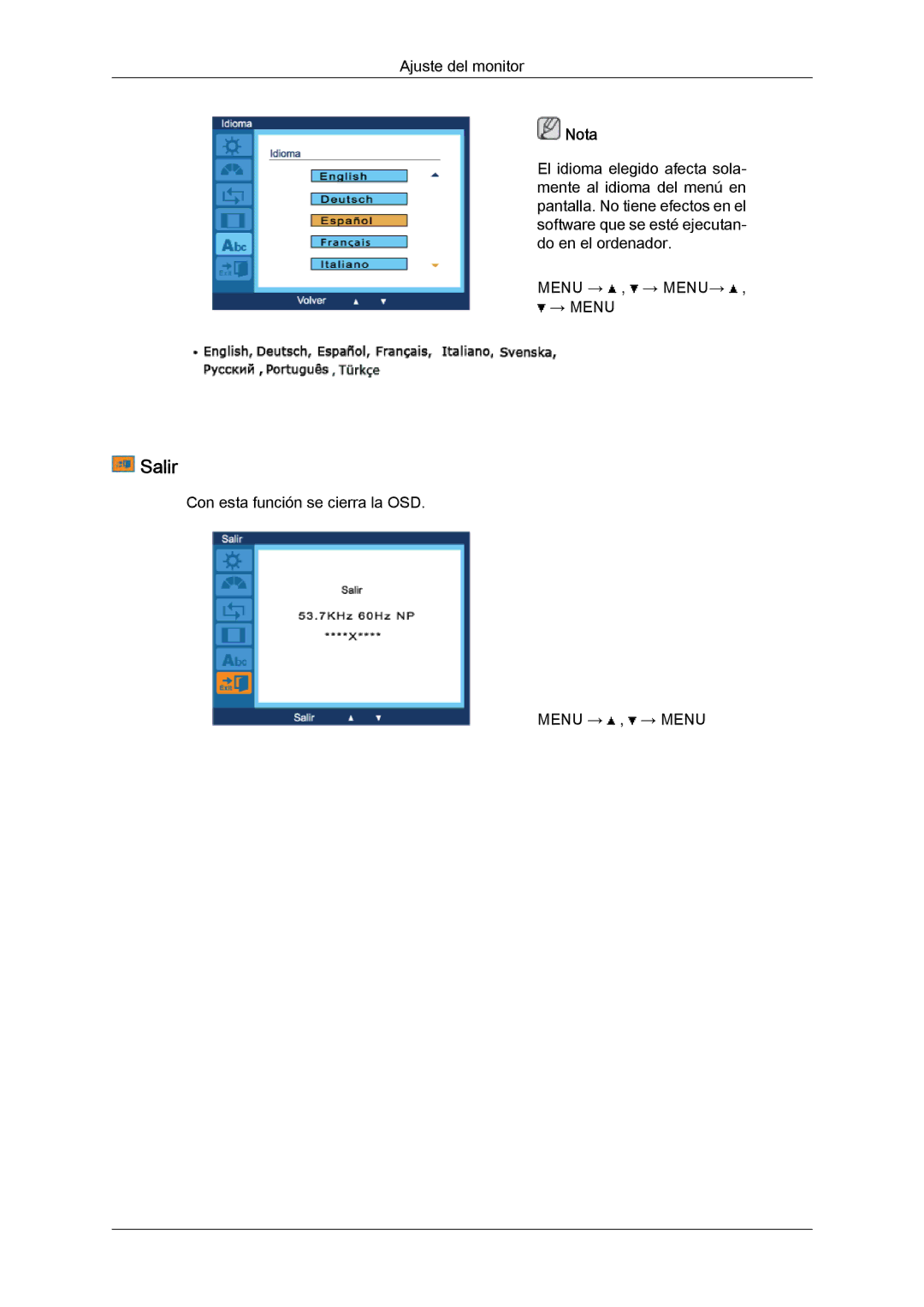 Samsung LS19LFUGF/EN, LS22LFUGFY/EN, LS22LFUGF/EN manual Salir 