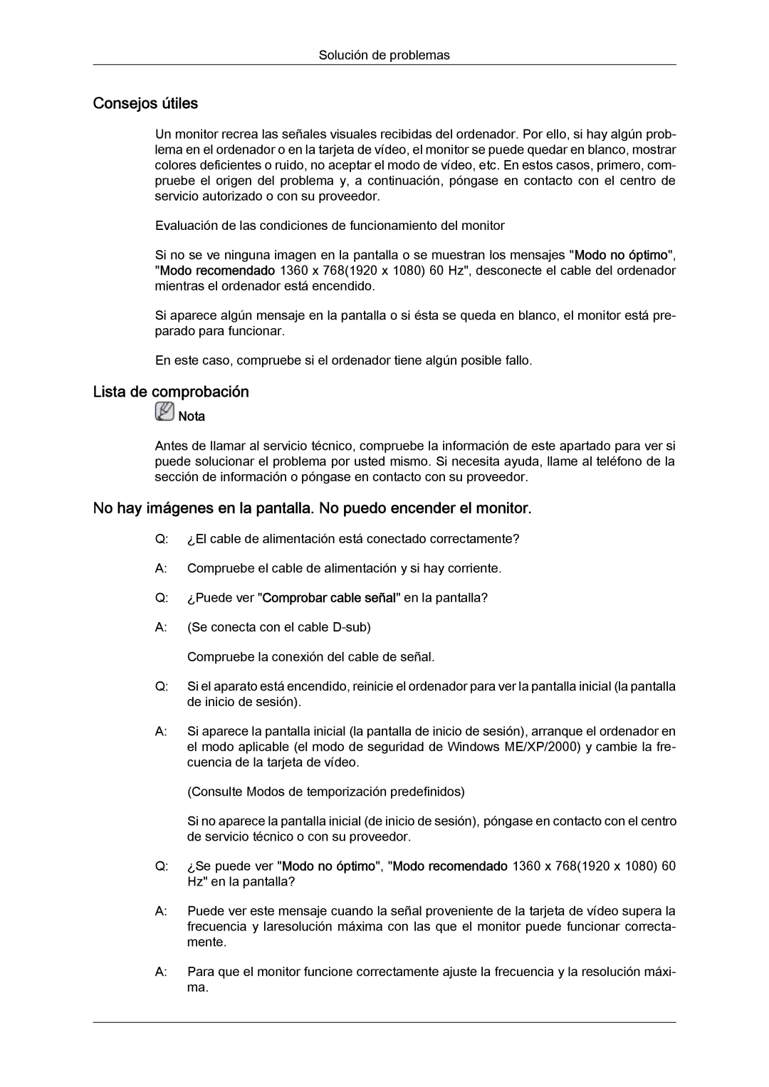 Samsung LS22LFUGFY/EN, LS19LFUGF/EN, LS22LFUGF/EN manual Consejos útiles, Lista de comprobación 