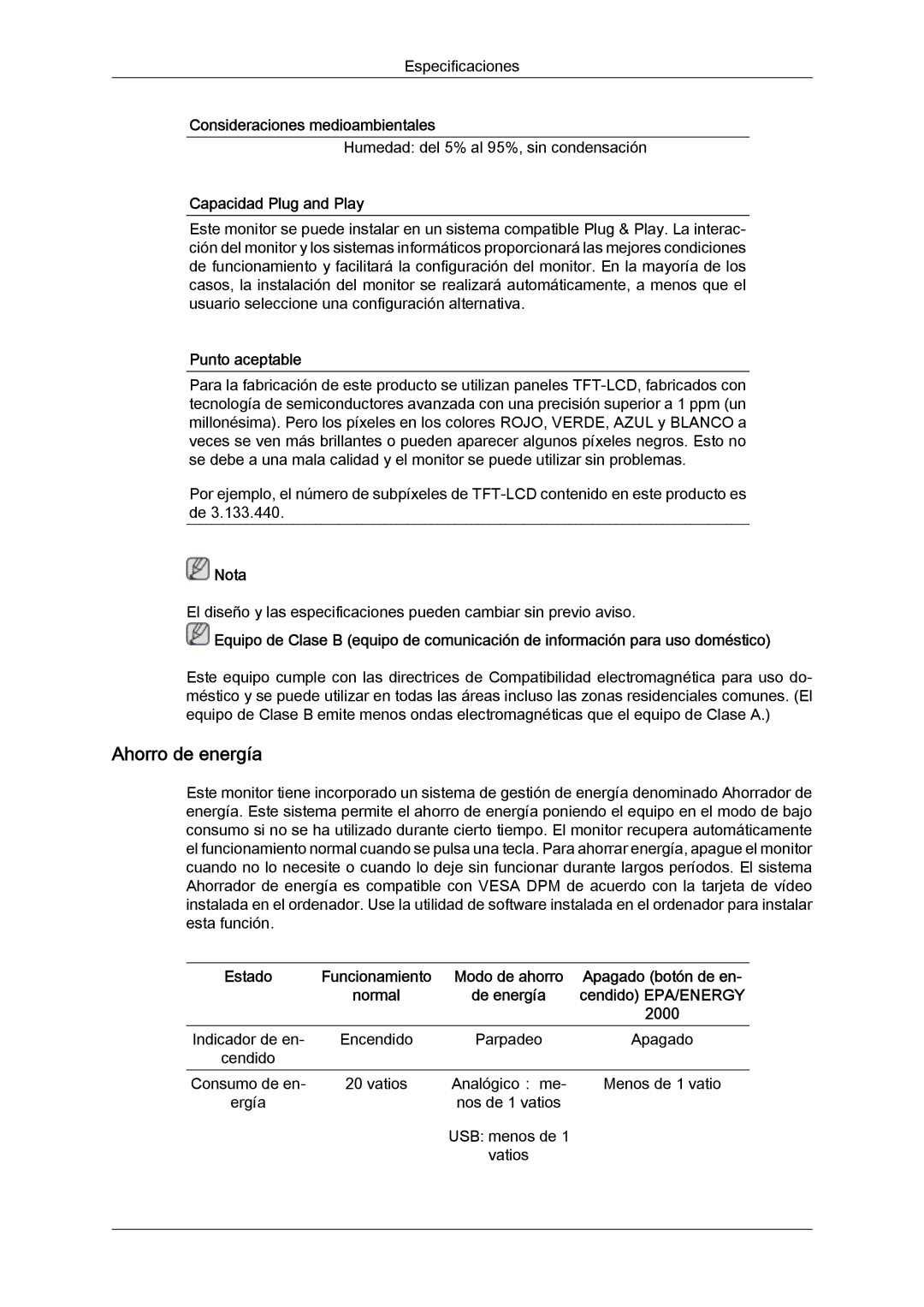 Samsung LS22LFUGFY/EN, LS19LFUGF/EN, LS22LFUGF/EN manual Ahorro de energía 