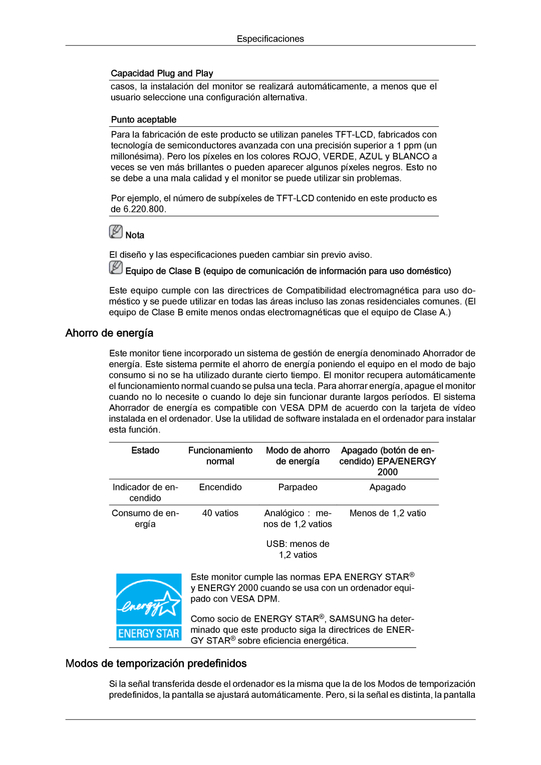 Samsung LS22LFUGFY/EN, LS19LFUGF/EN, LS22LFUGF/EN manual Ahorro de energía 