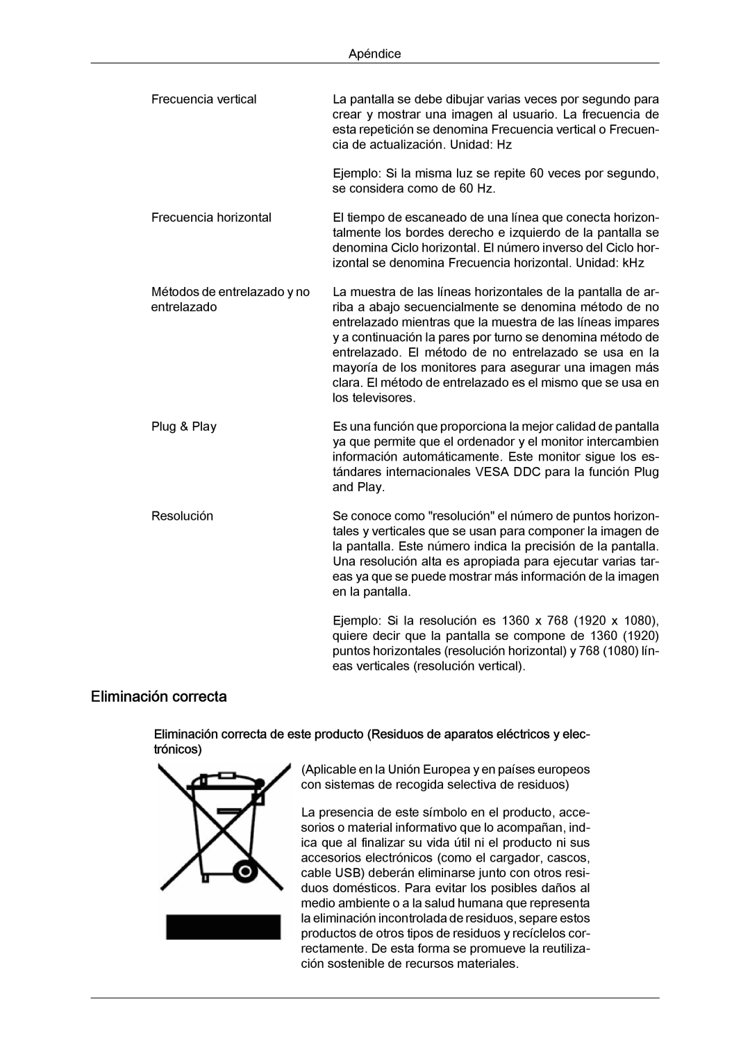 Samsung LS22LFUGFY/EN, LS19LFUGF/EN, LS22LFUGF/EN manual Eliminación correcta 