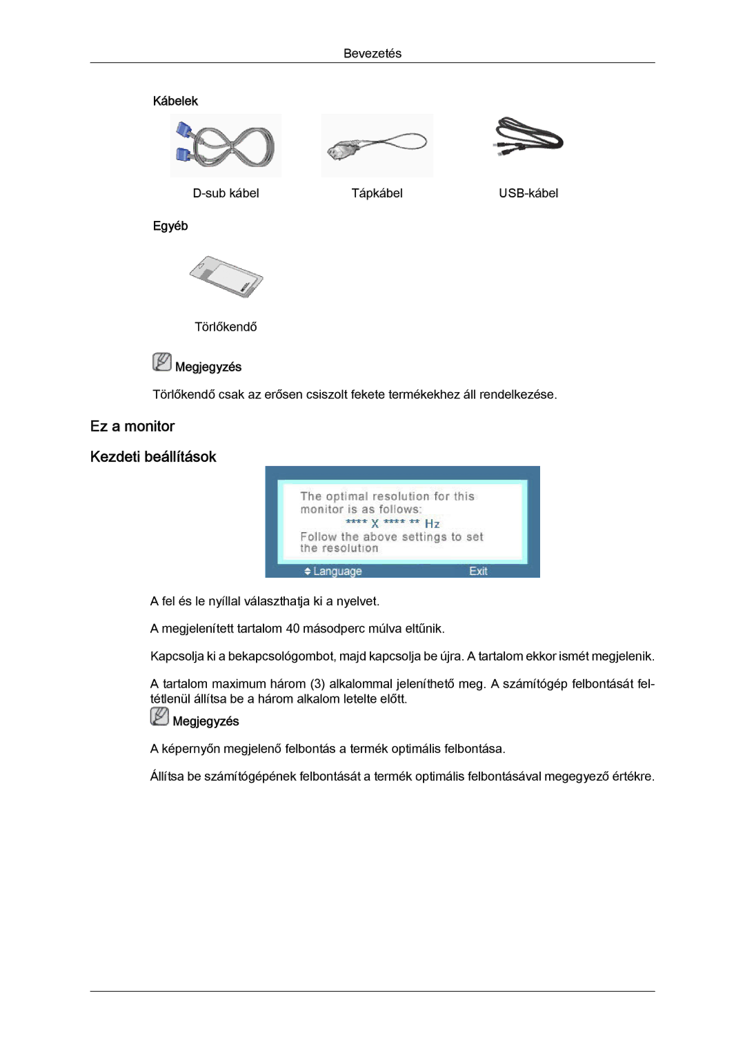 Samsung LS19LFUGF/EN, LS22LFUGFY/EN, LS22LFUGF/EN manual Ez a monitor Kezdeti beállítások 