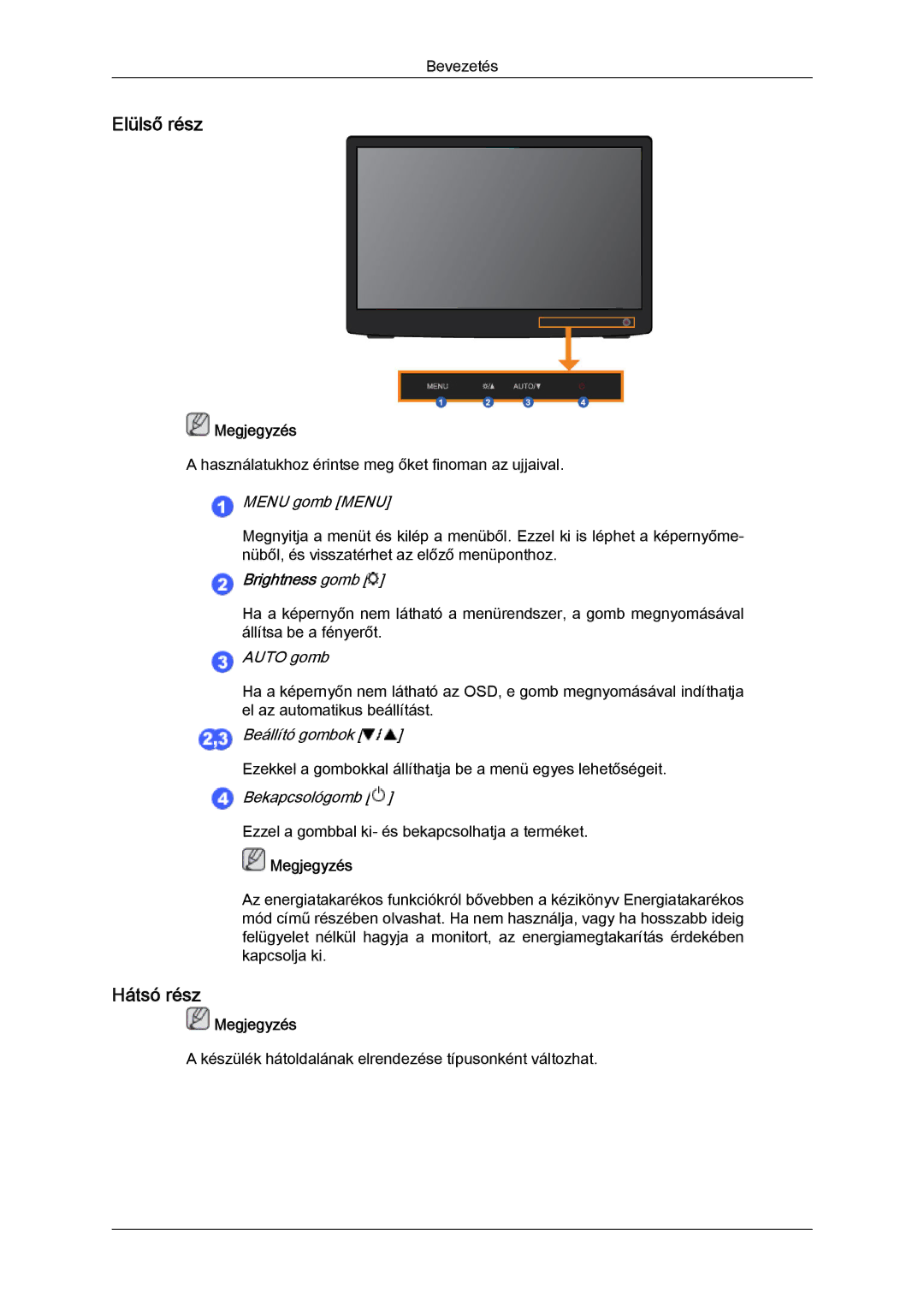 Samsung LS22LFUGF/EN, LS22LFUGFY/EN, LS19LFUGF/EN manual Elülső rész 