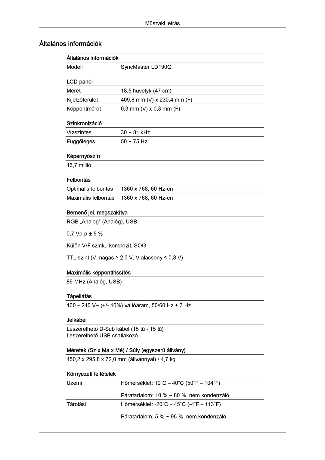 Samsung LS19LFUGF/EN, LS22LFUGFY/EN, LS22LFUGF/EN manual Modell SyncMaster LD190G 