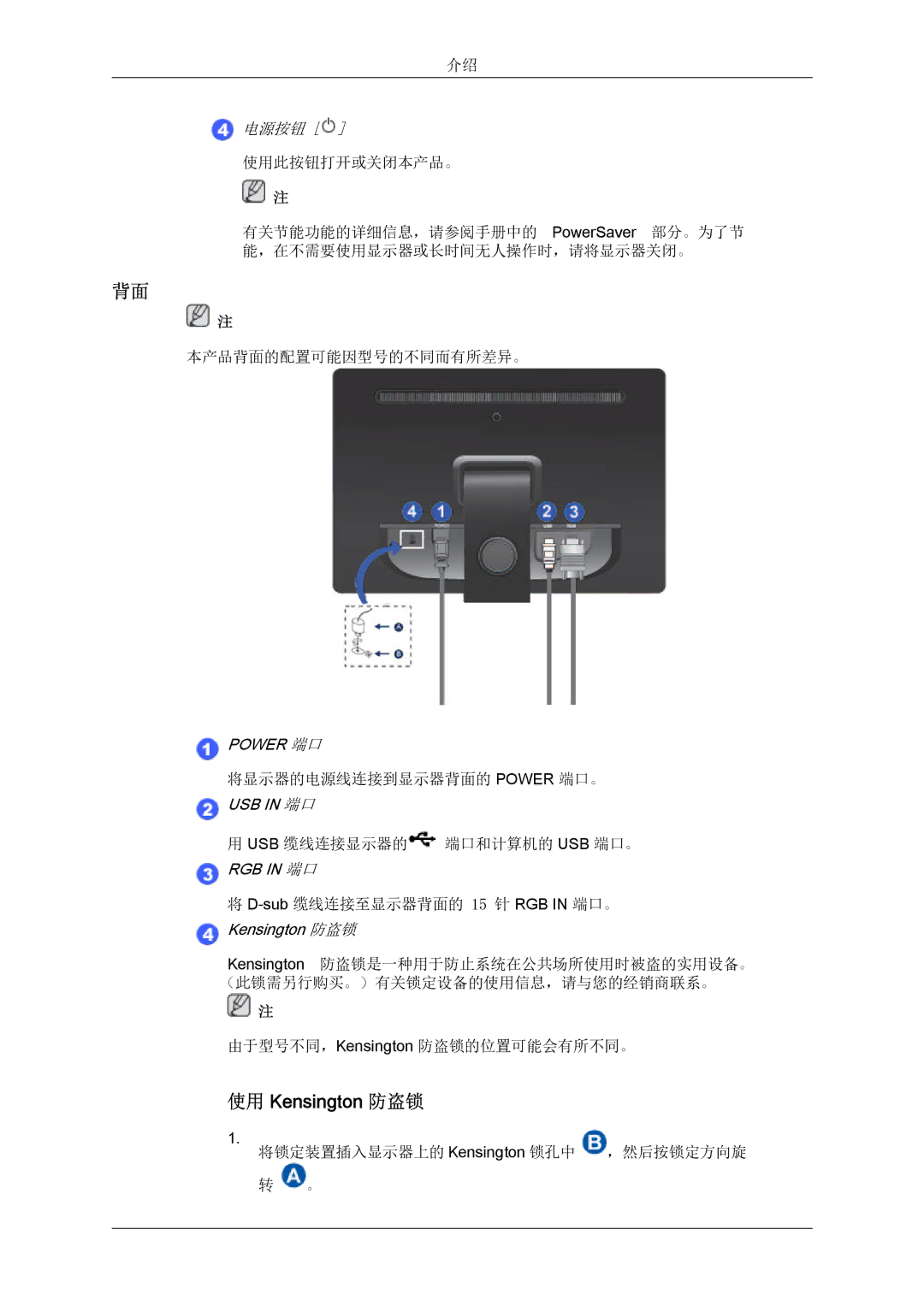 Samsung LS22LFUGF/EN, LS22LFUGFY/EN, LS19LFUGF/EN manual 使用 Kensington 防盗锁 