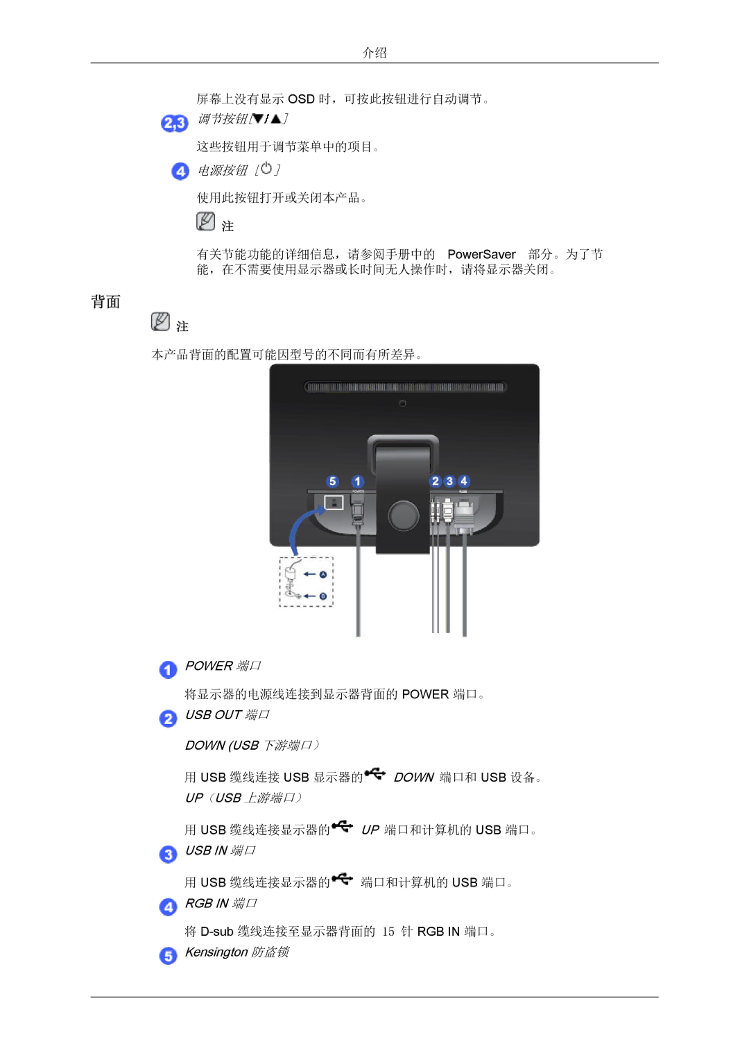 Samsung LS22LFUGF/EN, LS22LFUGFY/EN, LS19LFUGF/EN manual USB 缆线连接 USB 显示器的 Down 端口和 USB 设备。 