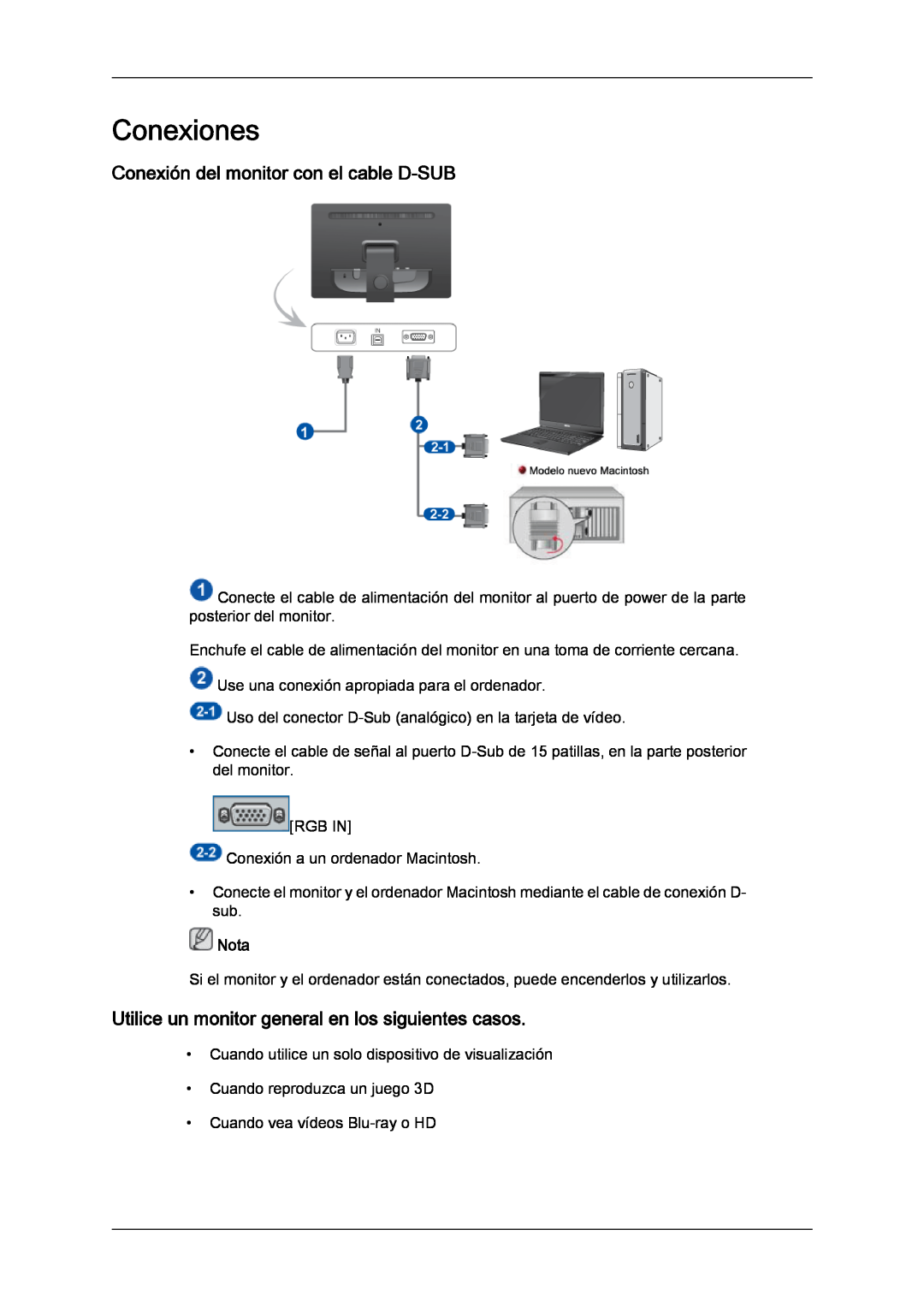 Samsung LS22LFUGFY/EN, LS19LFUGF/EN, LS22LFUGF/EN manual Conexiones, Conexión del monitor con el cable D-SUB 