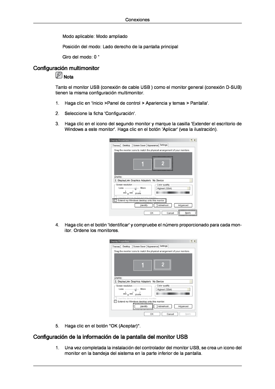 Samsung LS19LFUGF/EN manual Configuración multimonitor, Configuración de la información de la pantalla del monitor USB 