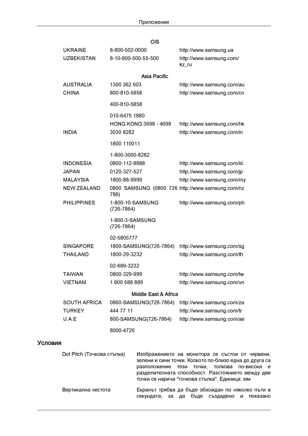 Samsung LS22LFUGFY/EN, LS22LFUGF/EN manual Условия, Asia Pacific 