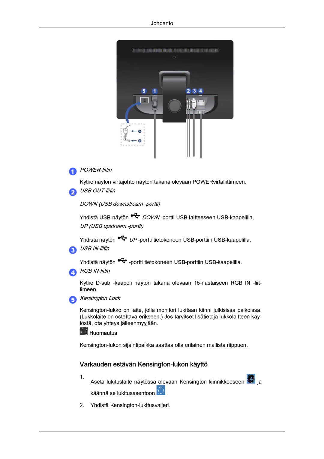 Samsung LS22LFUGF/EN, LS22LFUGFY/EN manual Down USB downstream -portti 