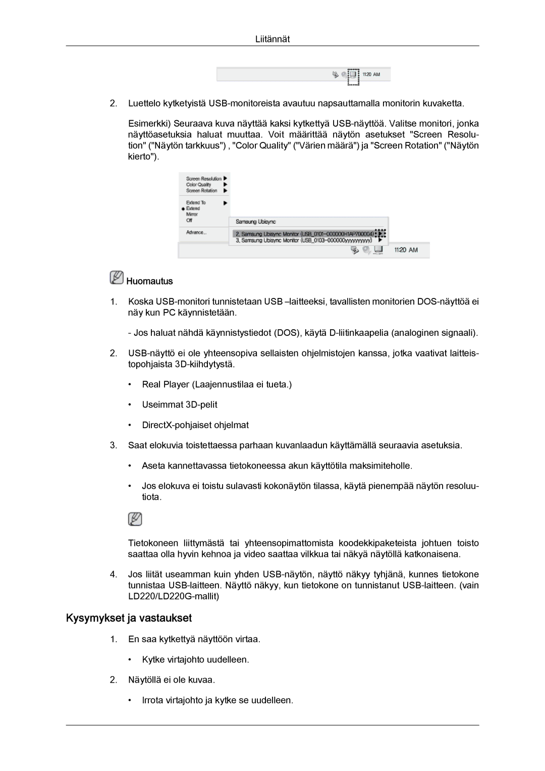 Samsung LS22LFUGFY/EN, LS22LFUGF/EN manual Kysymykset ja vastaukset 