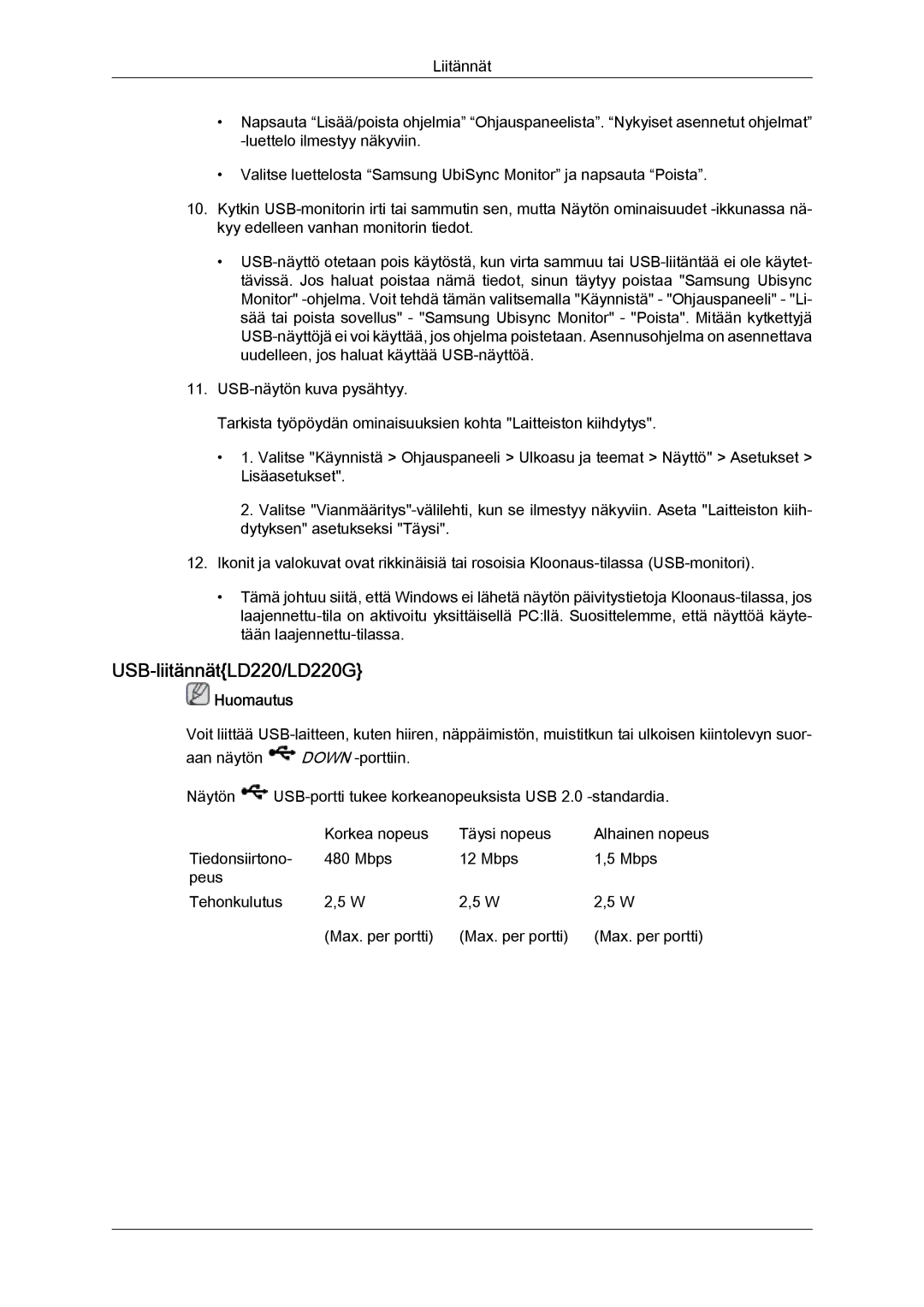 Samsung LS22LFUGFY/EN, LS22LFUGF/EN manual USB-liitännätLD220/LD220G 