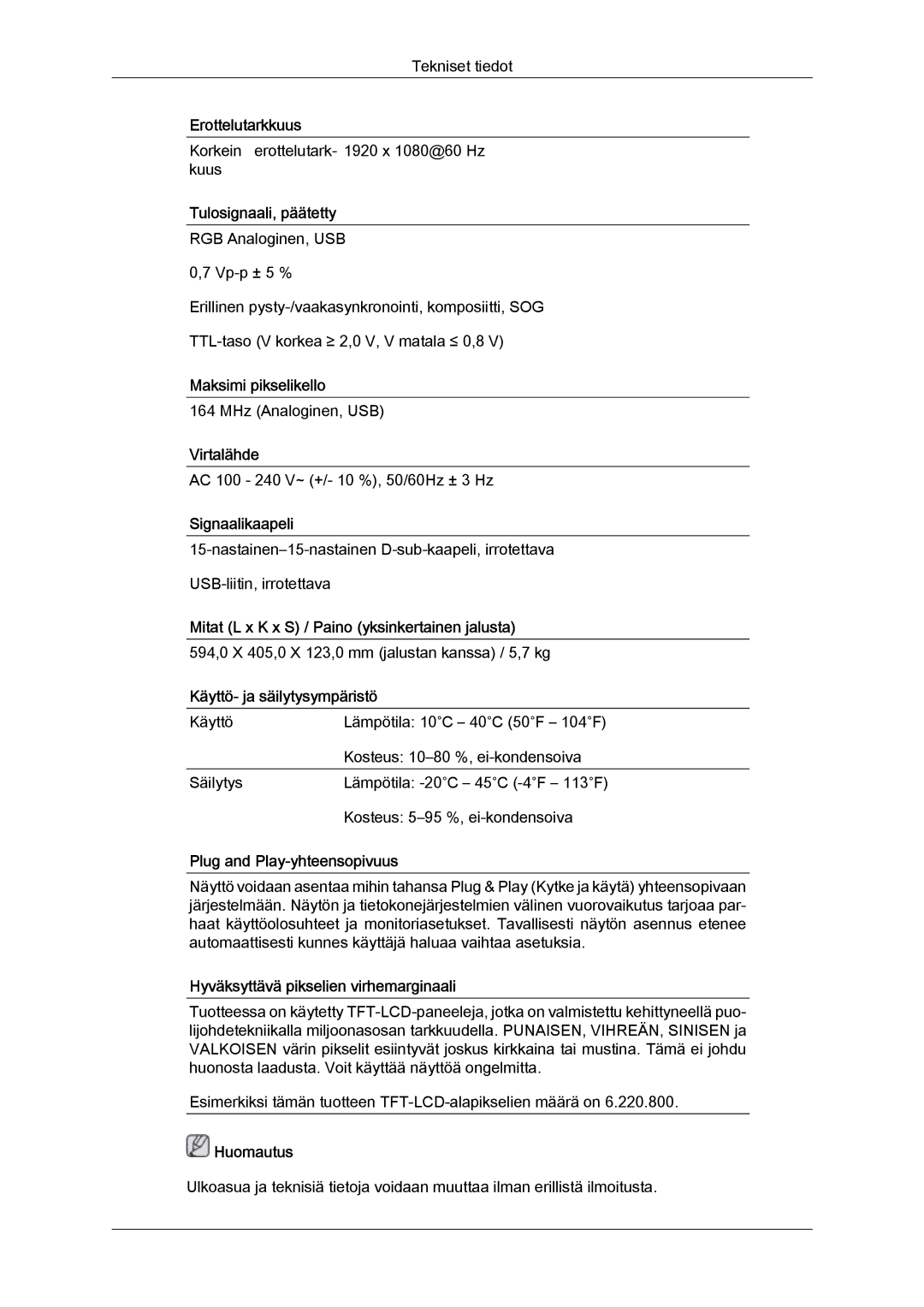 Samsung LS22LFUGFY/EN, LS22LFUGF/EN manual Tulosignaali, päätetty 