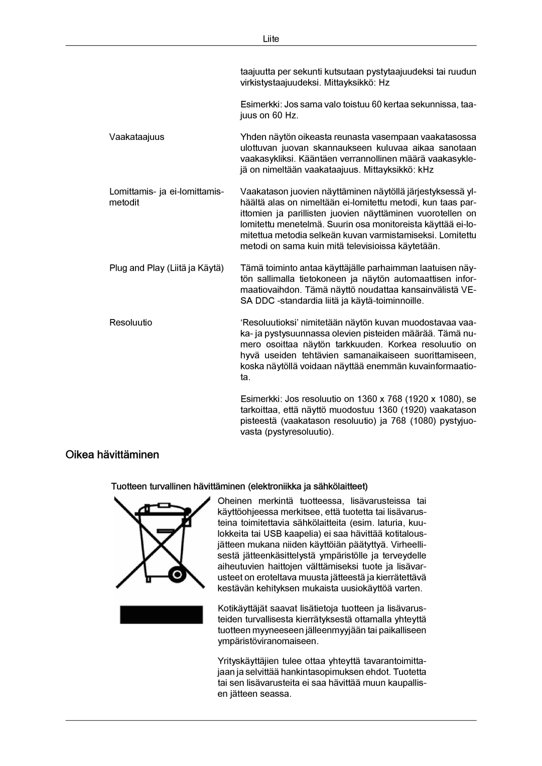 Samsung LS22LFUGFY/EN, LS22LFUGF/EN manual Oikea hävittäminen 