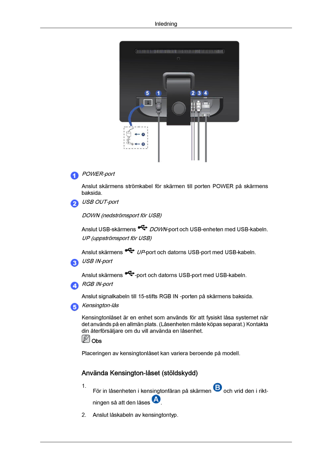 Samsung LS22LFUGF/EN, LS22LFUGFY/EN manual USB OUT-port Down nedströmsport för USB 