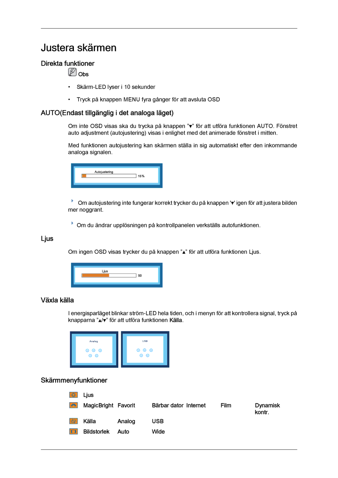 Samsung LS22LFUGFY/EN, LS22LFUGF/EN manual Justera skärmen 