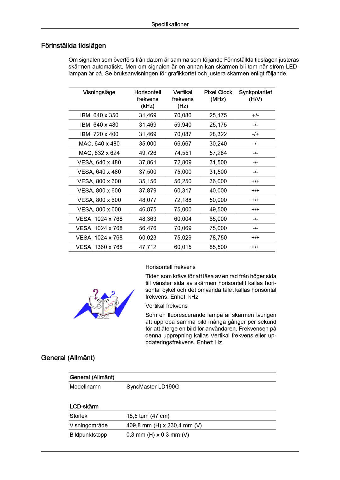 Samsung LS22LFUGF/EN, LS22LFUGFY/EN manual Förinställda tidslägen, MHz KHz 