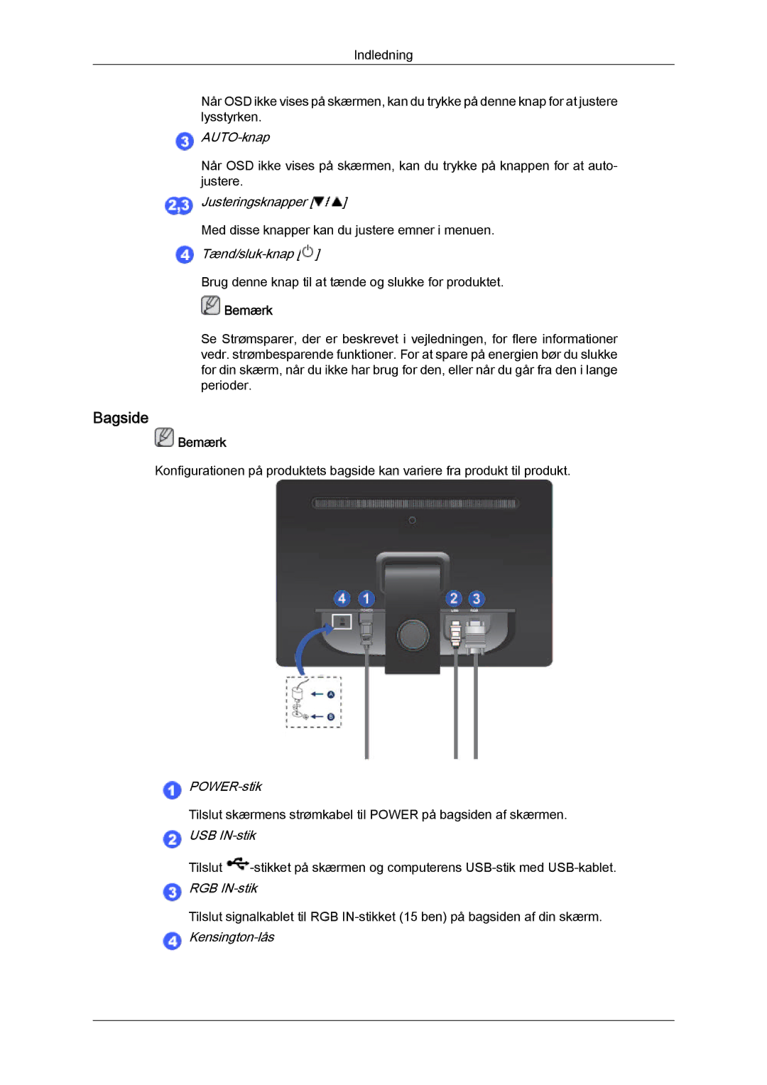 Samsung LS22LFUGF/EN, LS22LFUGFY/EN manual Bagside, Kensington-lås 