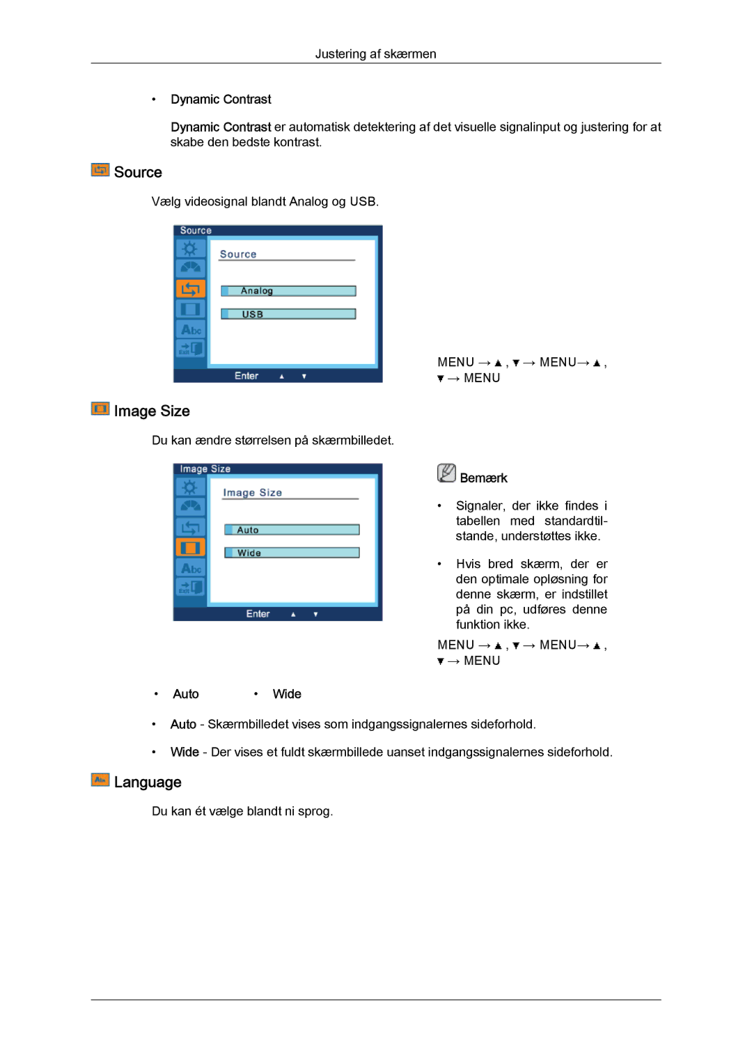 Samsung LS22LFUGFY/EN, LS22LFUGF/EN manual Source, Image Size, Language 