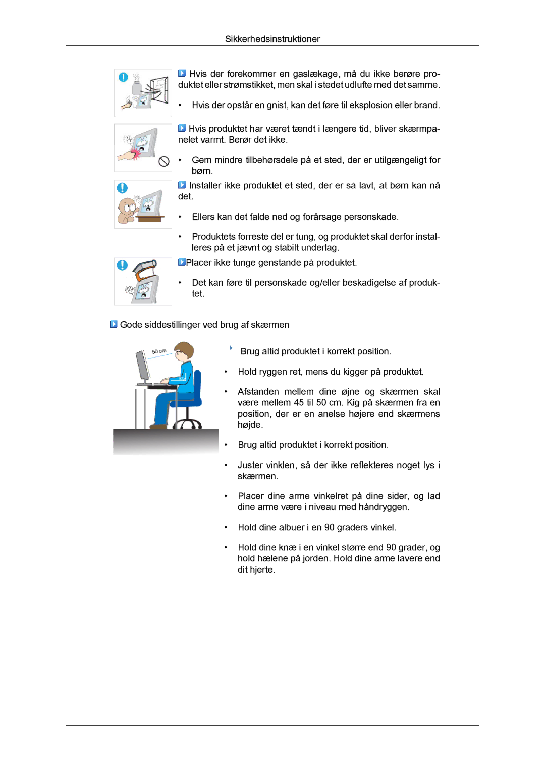 Samsung LS22LFUGFY/EN, LS22LFUGF/EN manual Sikkerhedsinstruktioner 