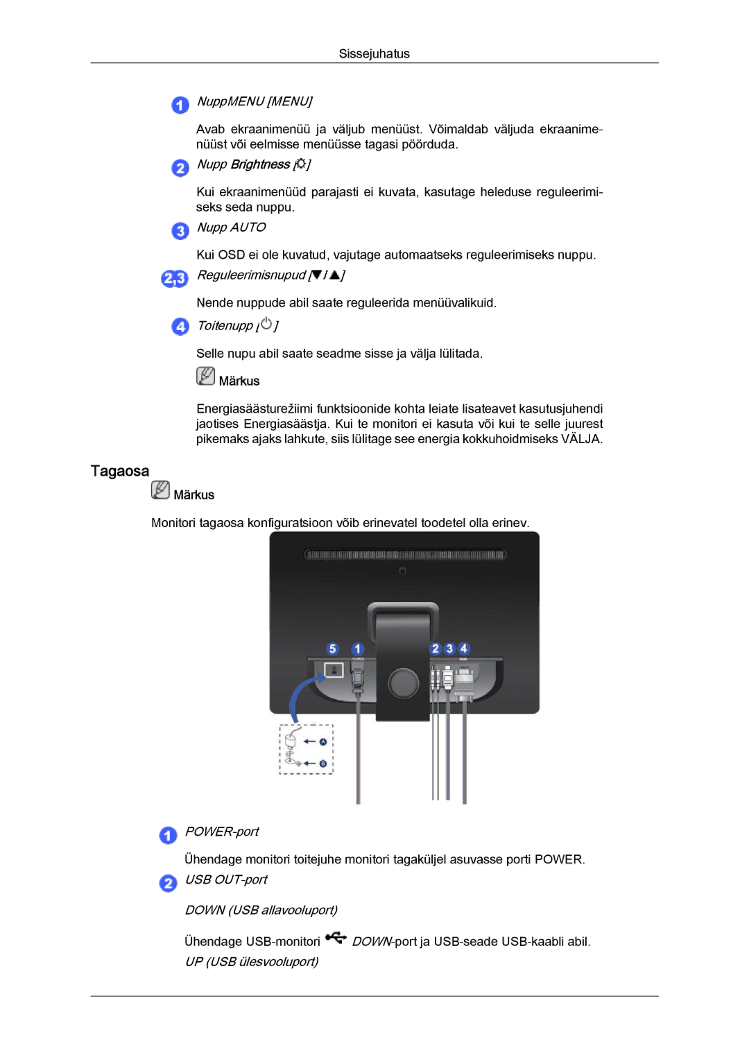 Samsung LS22LFUGFY/EN, LS22LFUGF/EN manual USB OUT-port Down USB allavooluport 