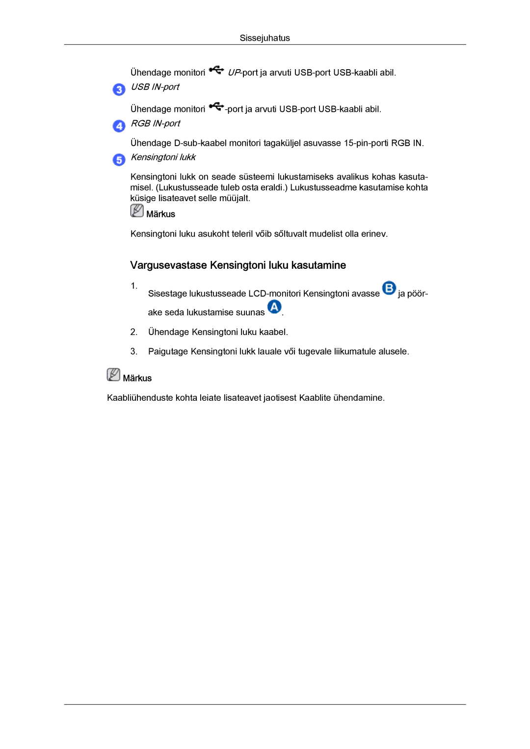 Samsung LS22LFUGF/EN, LS22LFUGFY/EN manual Vargusevastase Kensingtoni luku kasutamine 