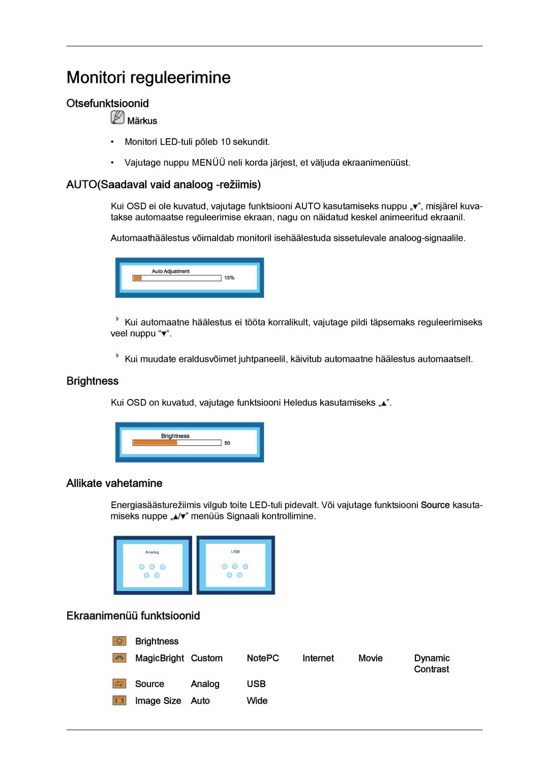 Samsung LS22LFUGF/EN, LS22LFUGFY/EN manual Monitori reguleerimine 