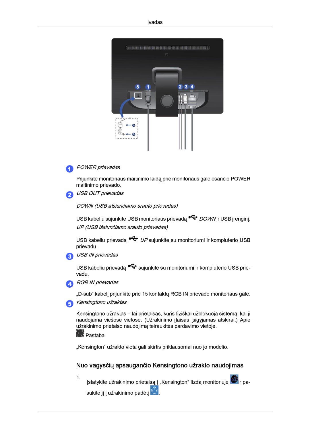 Samsung LS22LFUGF/EN, LS22LFUGFY/EN manual USB OUT prievadas Down USB atsiunčiamo srauto prievadas 