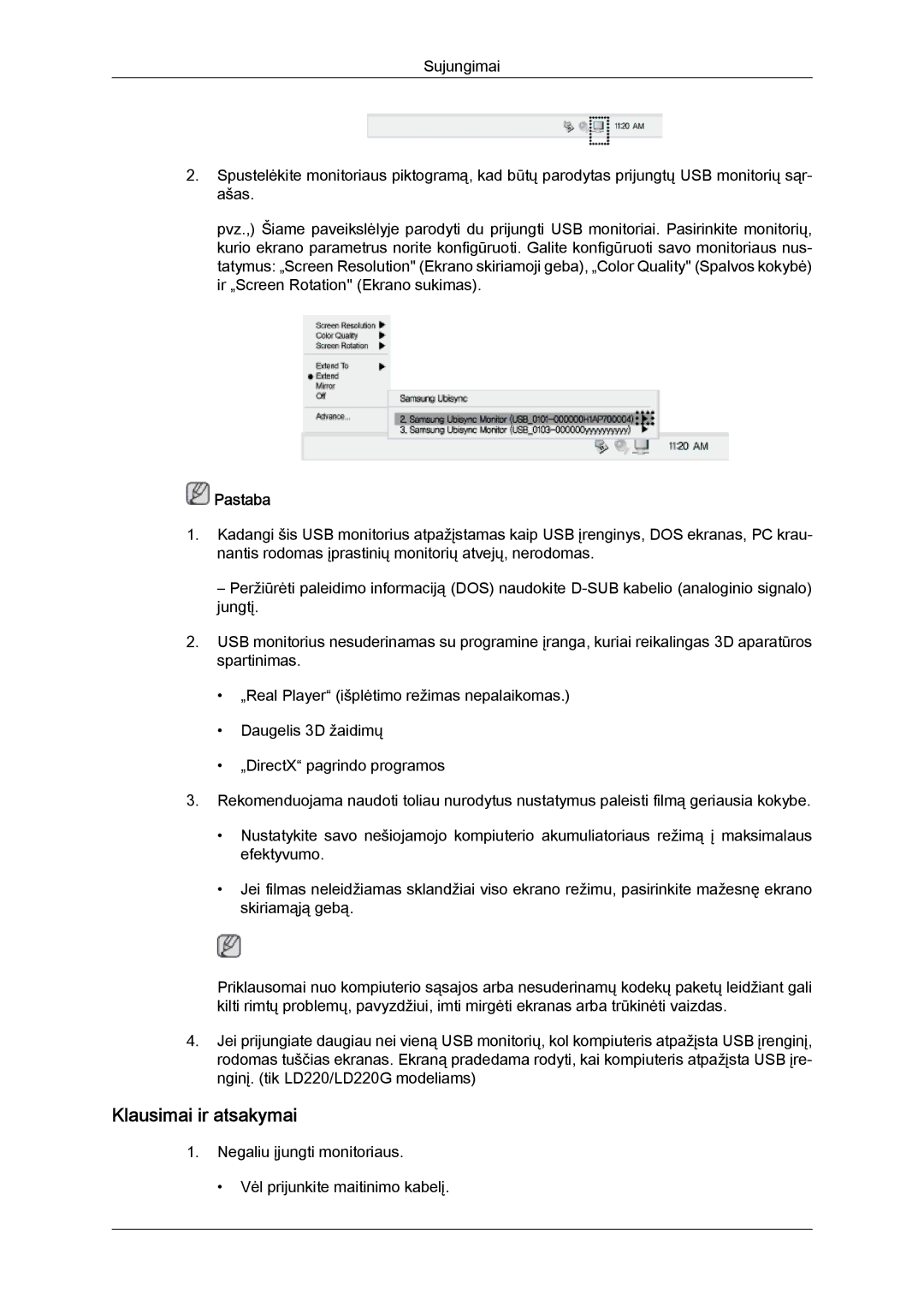 Samsung LS22LFUGFY/EN, LS22LFUGF/EN manual Klausimai ir atsakymai 