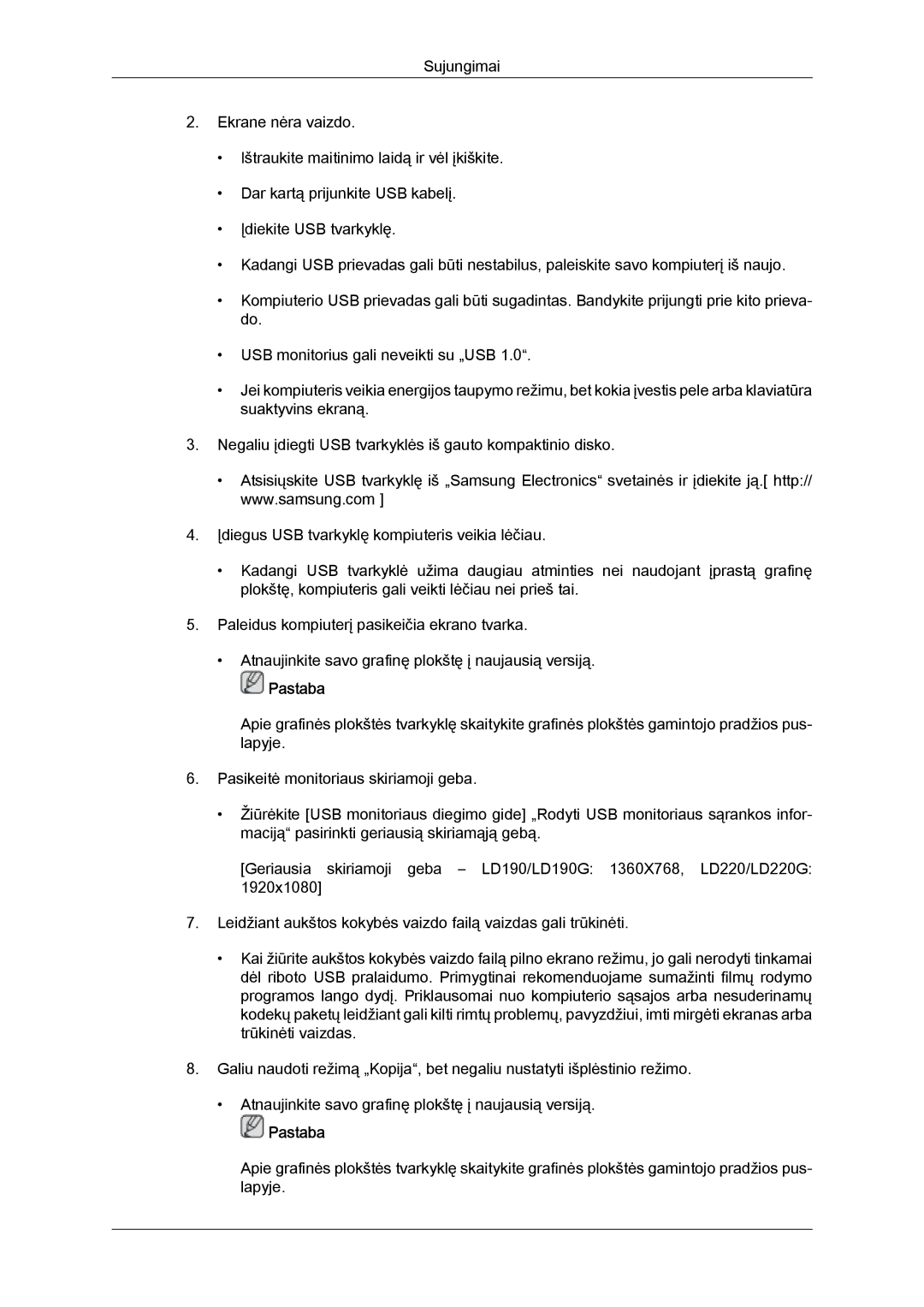 Samsung LS22LFUGF/EN, LS22LFUGFY/EN manual Pastaba 